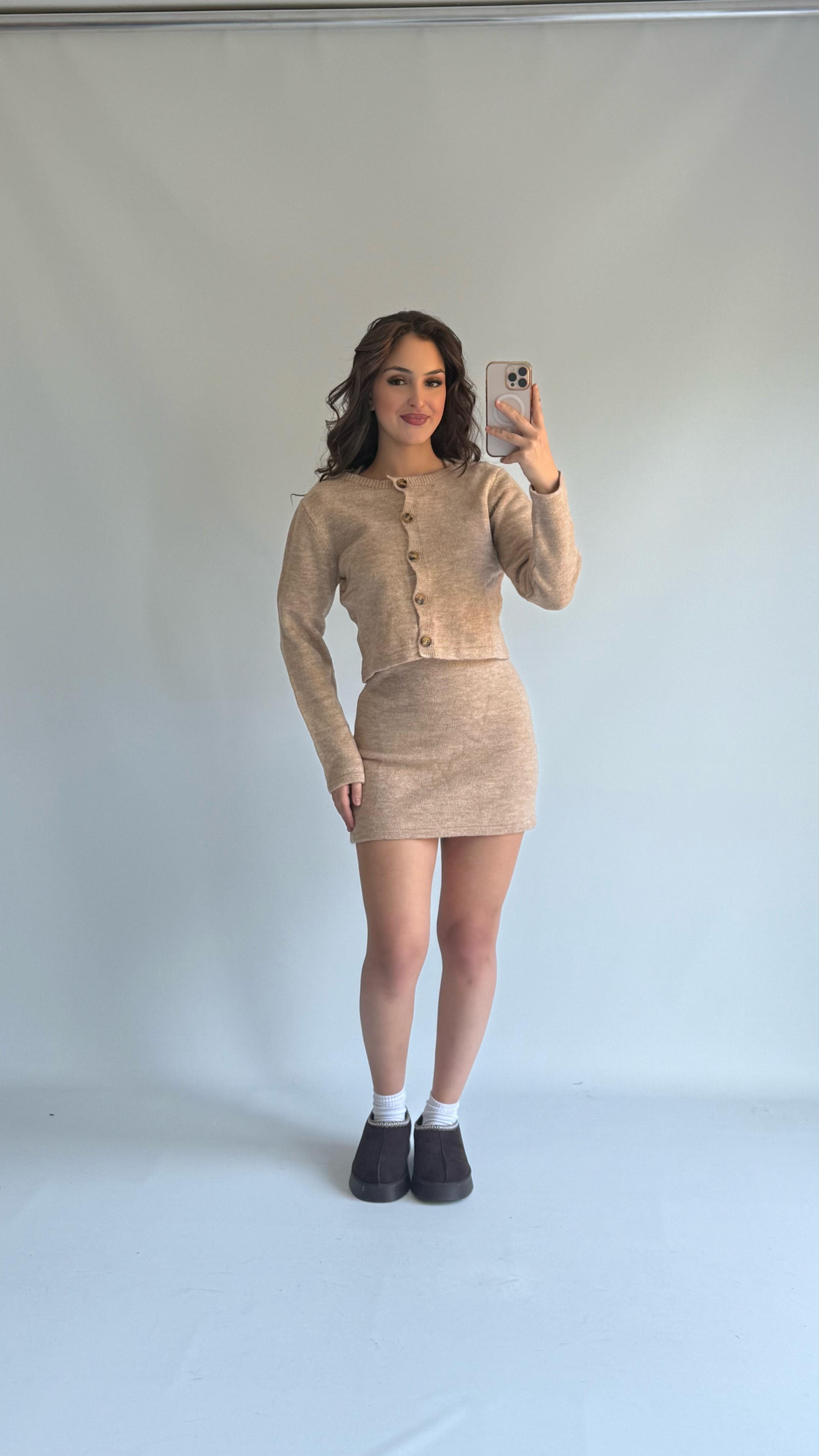 Triko Mini Takım Hırka Bej