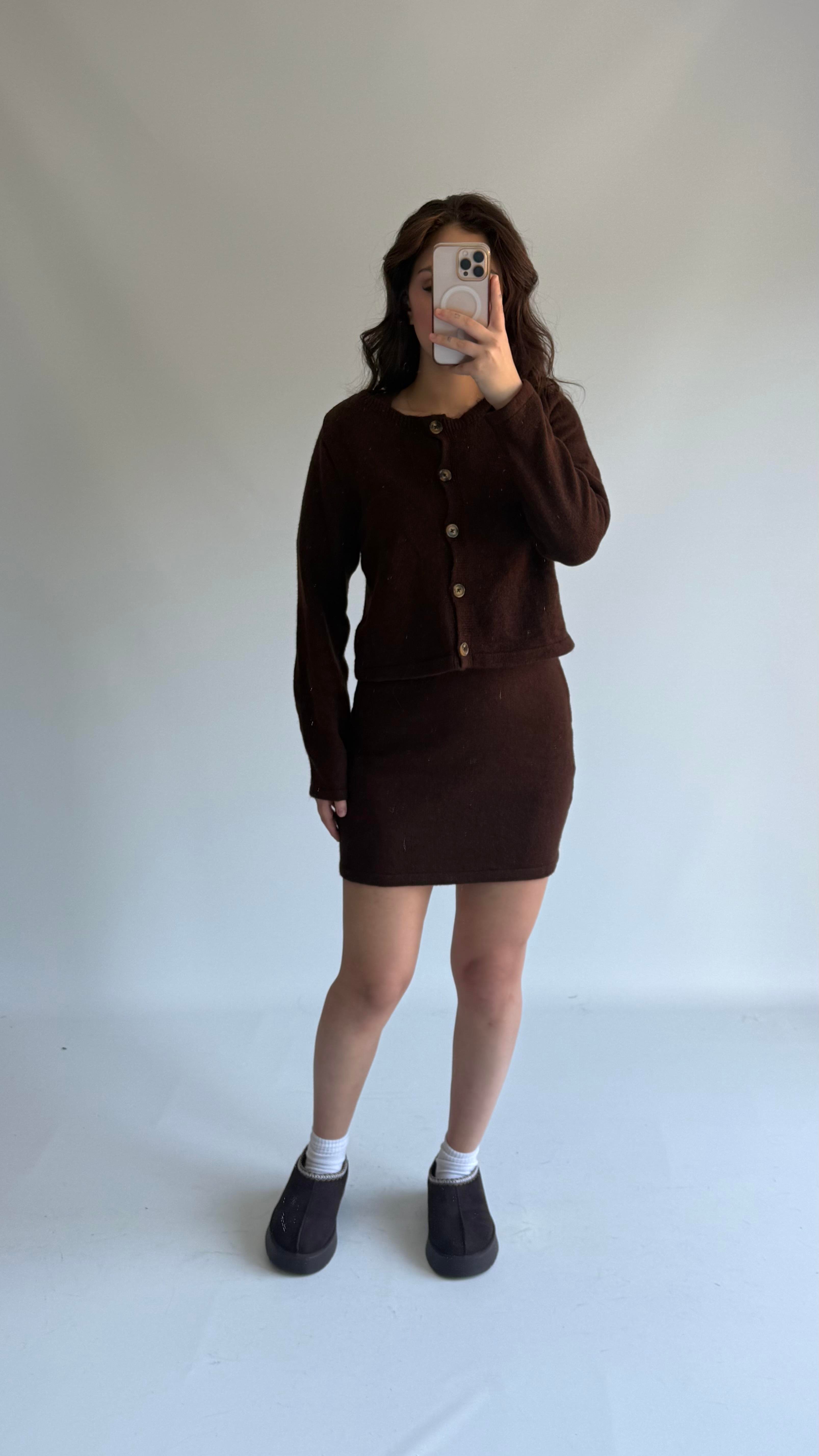 Triko Mini Takım Hırka Kahverengi