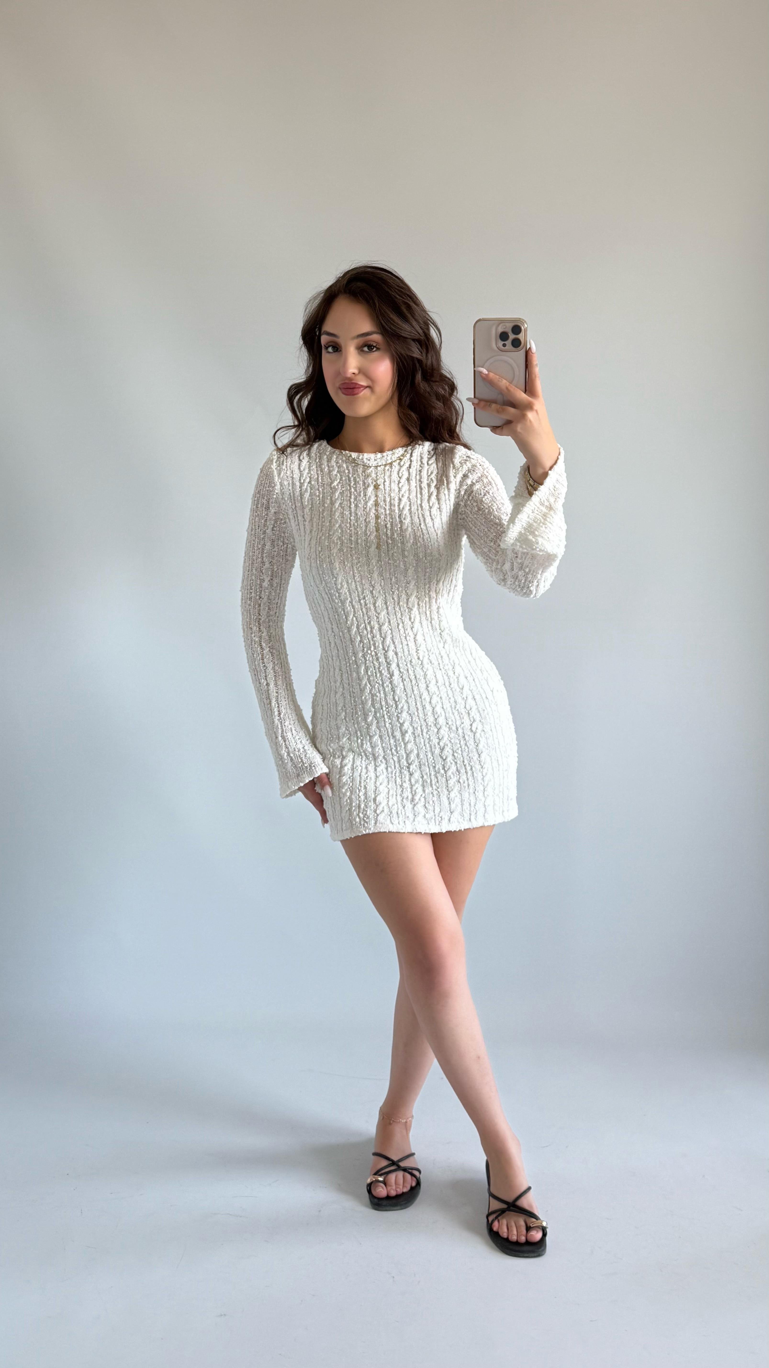 Triko Örme İp Pareo Mini Beyaz