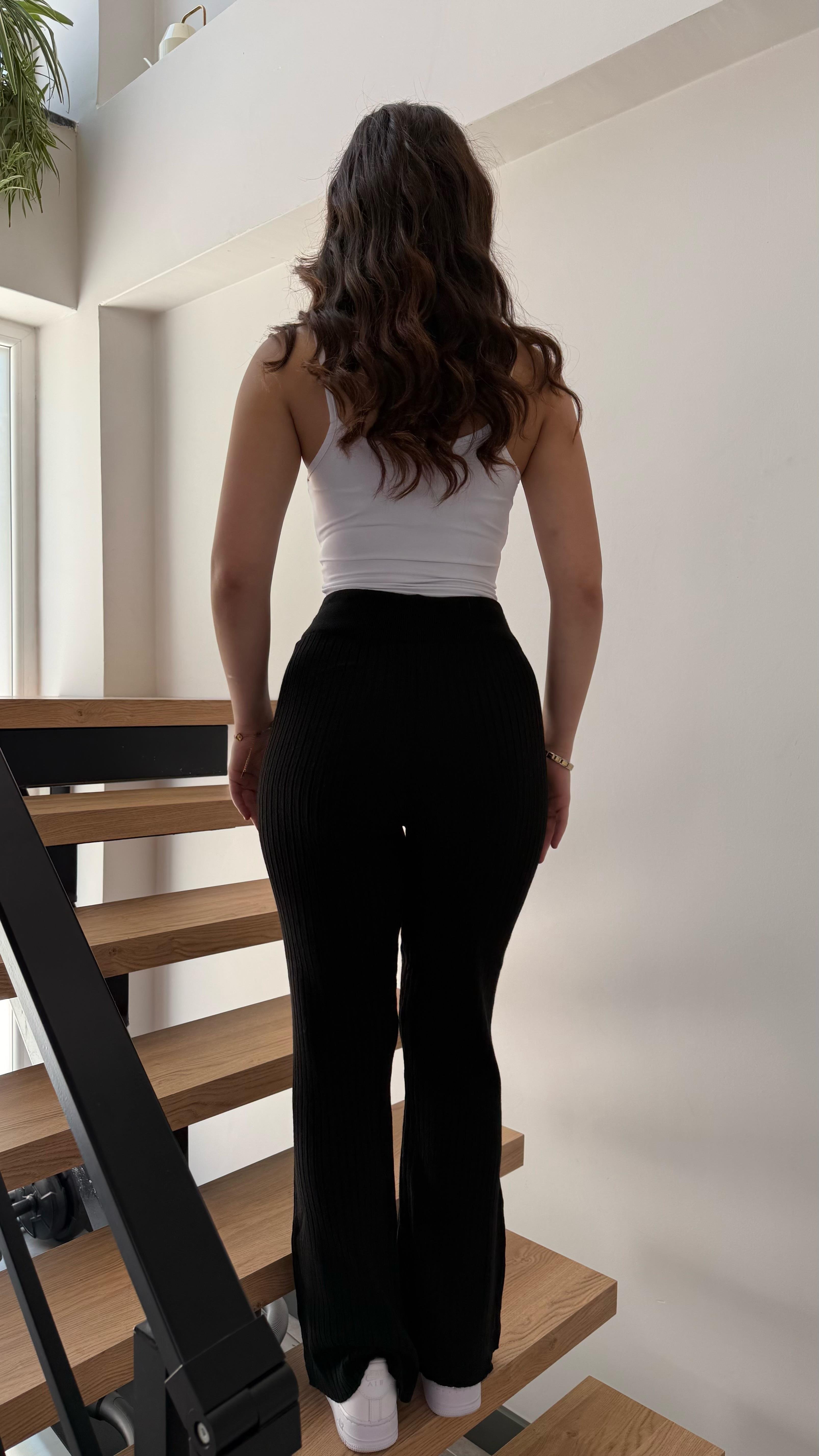 Triko Yüksek Bel Pantolon Siyah