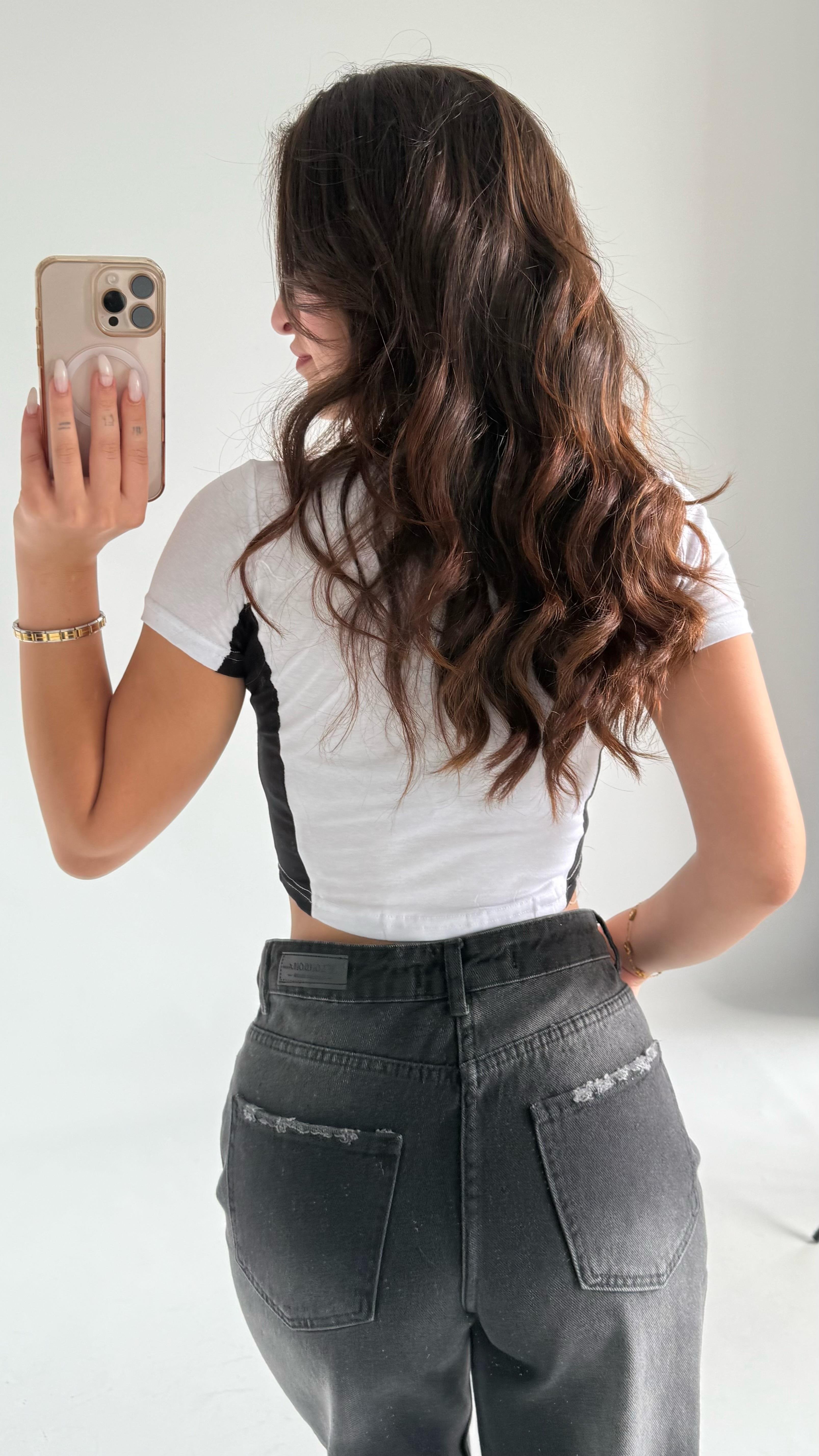 Tusubasa Fermuarlı Crop Beyaz