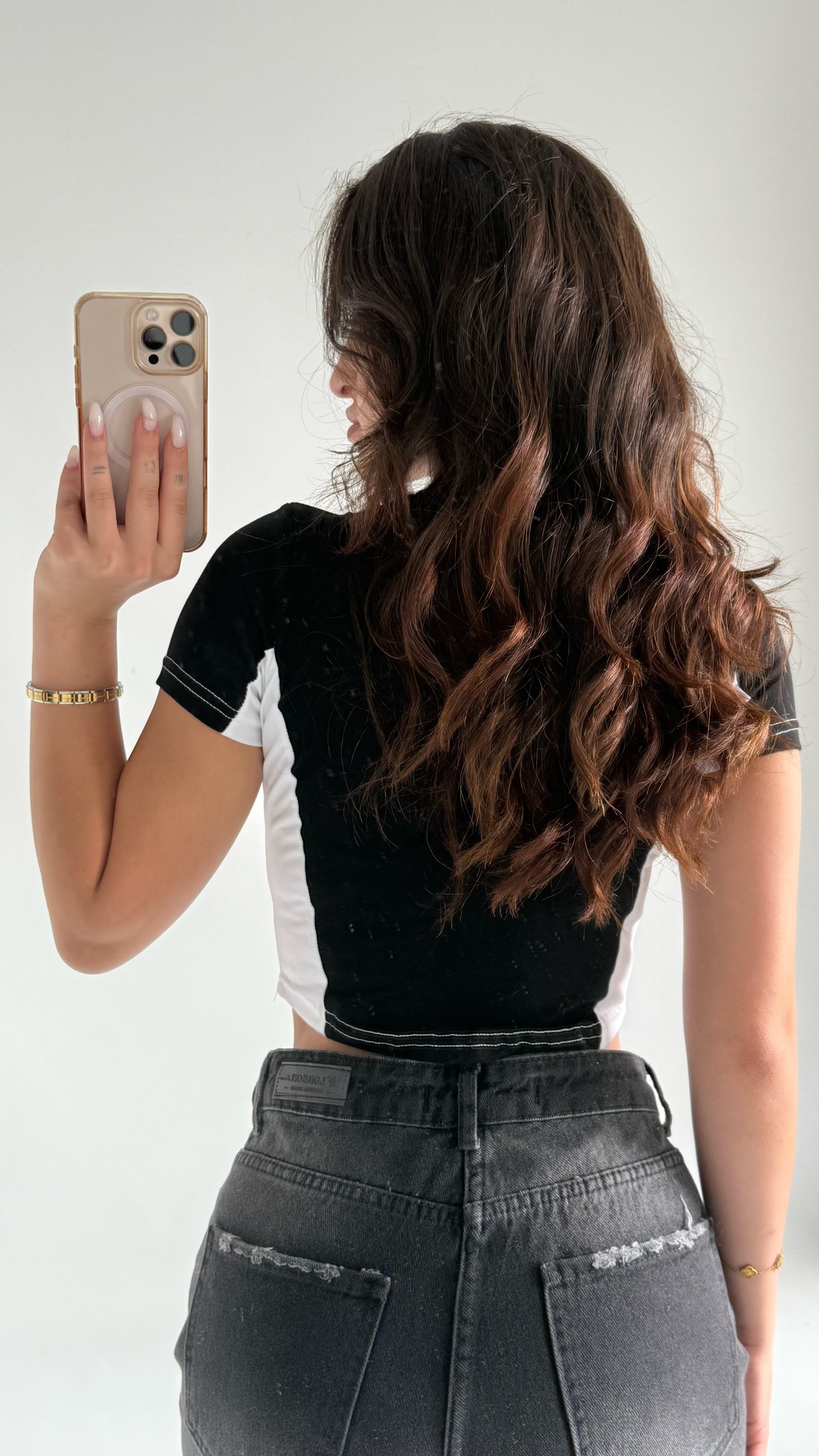 Tusubasa Fermuarlı Crop Siyah