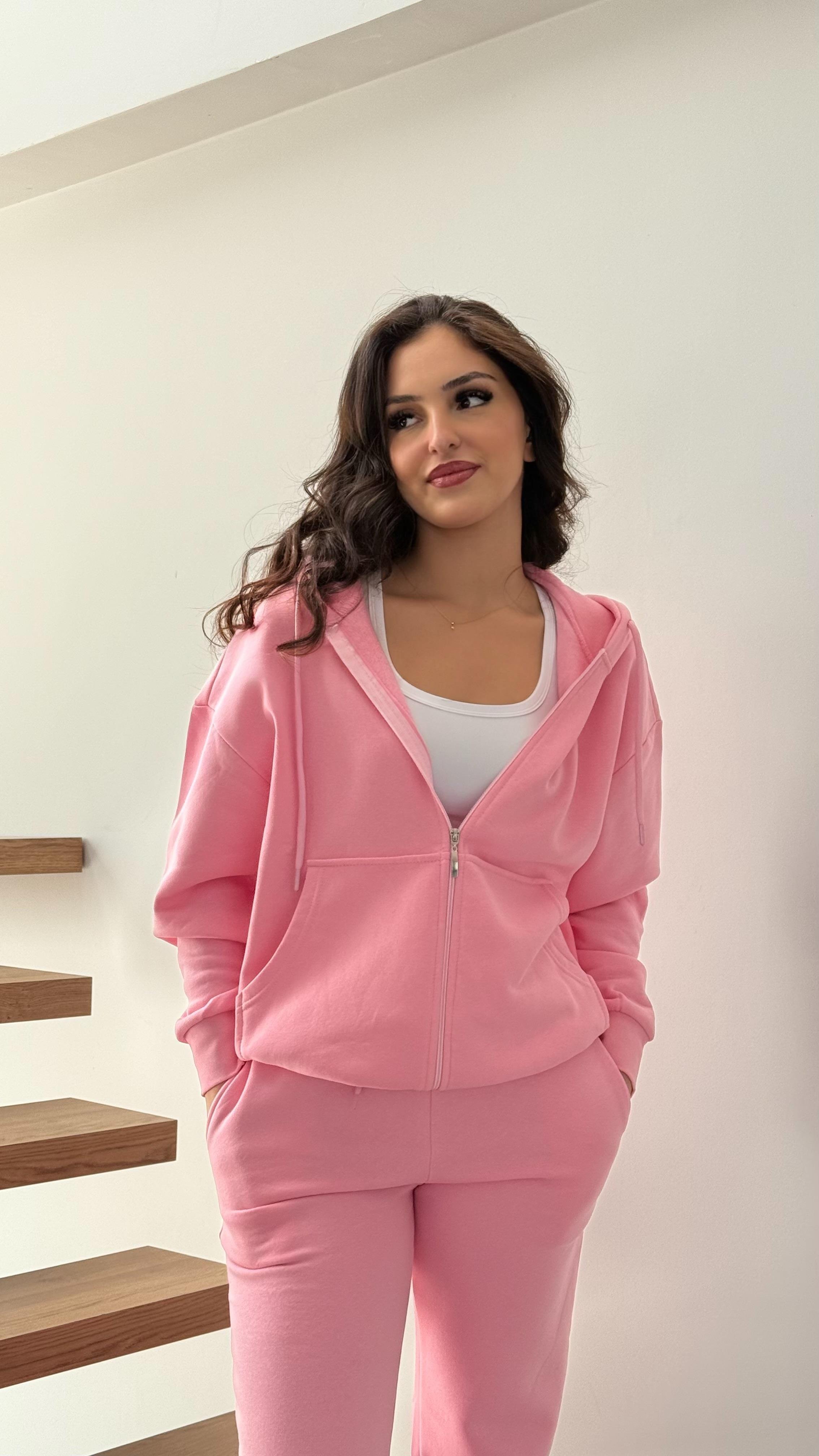 Üç İplik Kapüşonlu Pembe