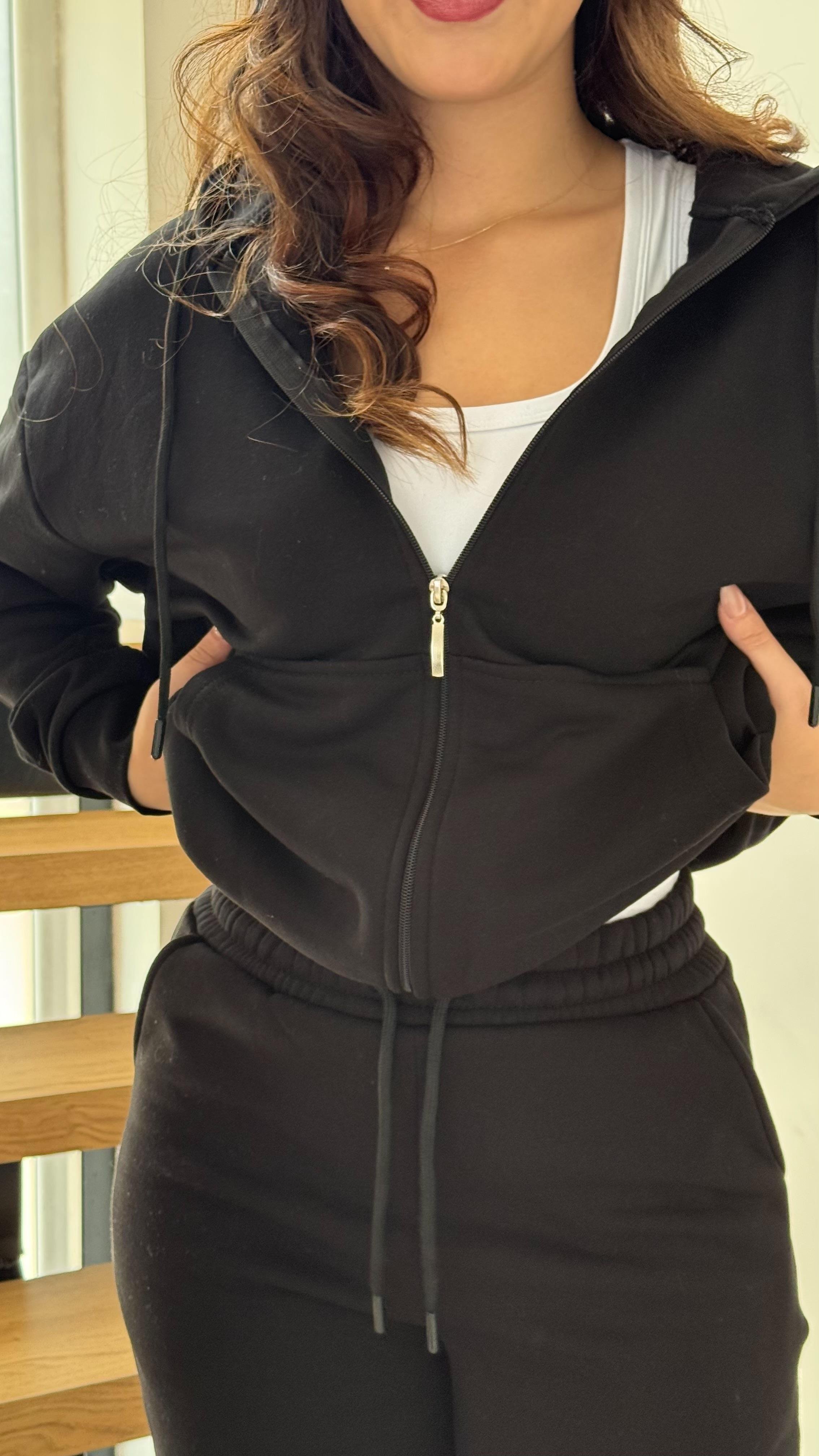 Üç İplik Kapüşonlu Siyah