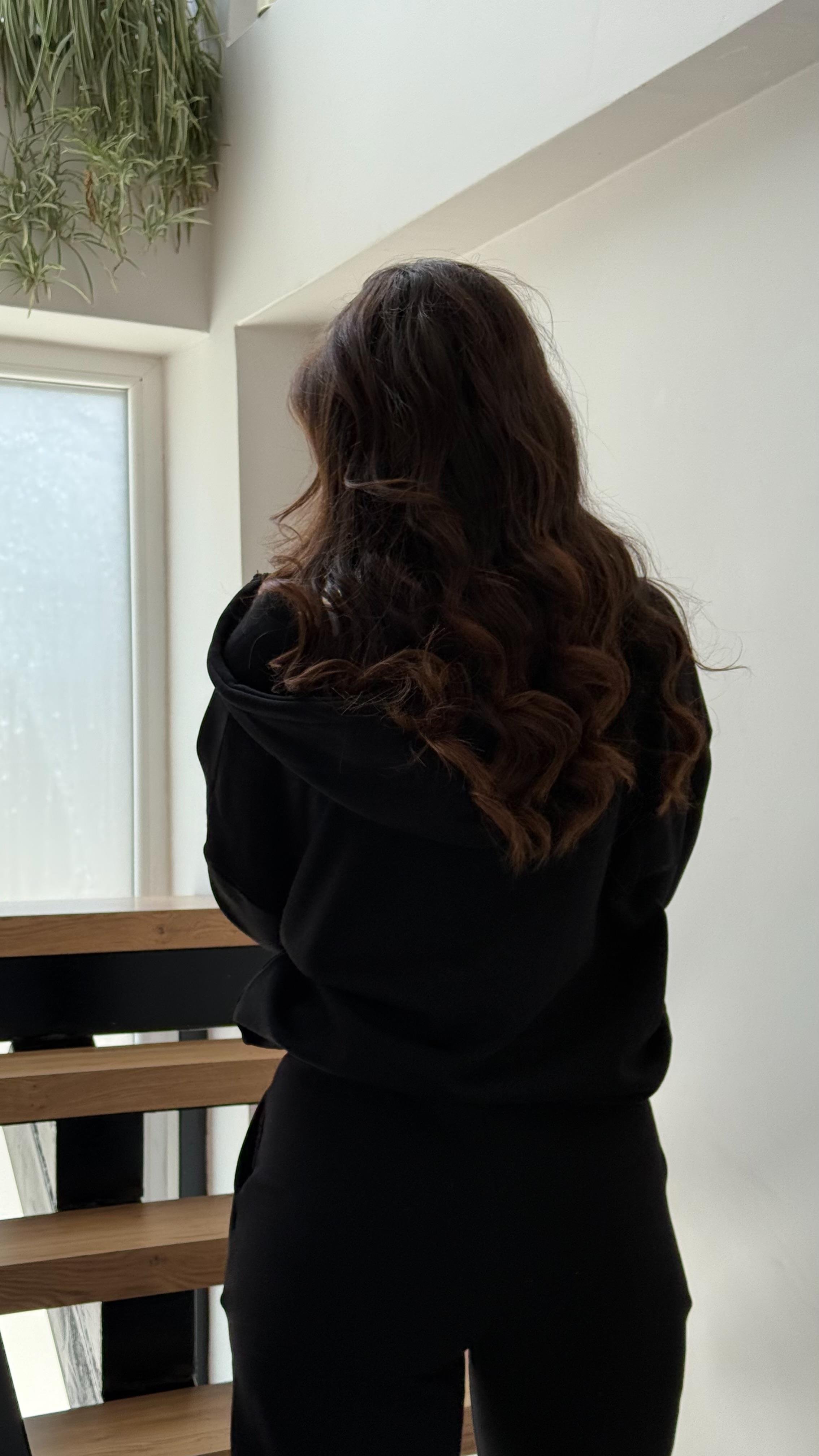 Üç İplik Kapüşonlu Siyah