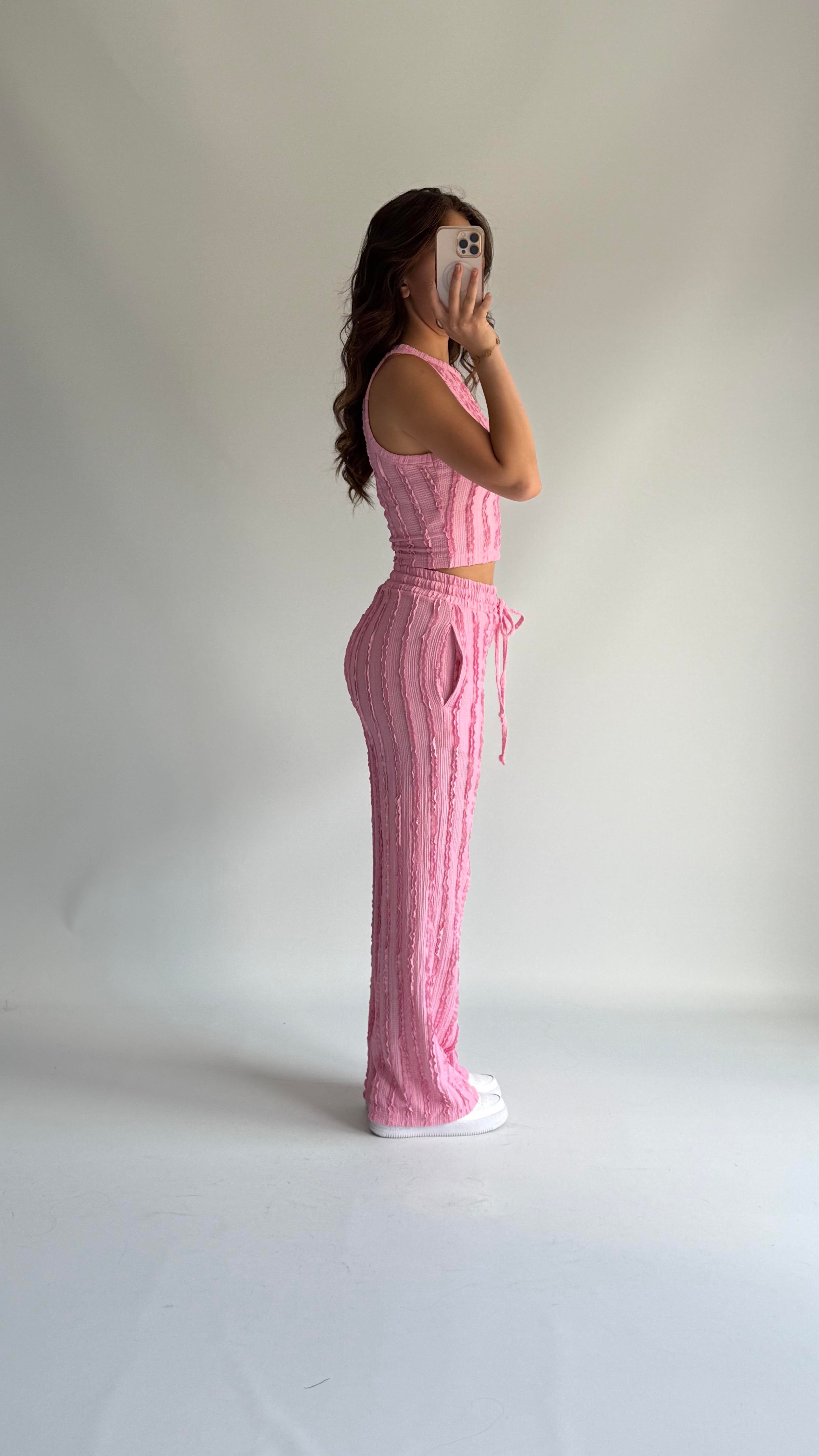 Üstü Atlet Fırfır Takım Pembe