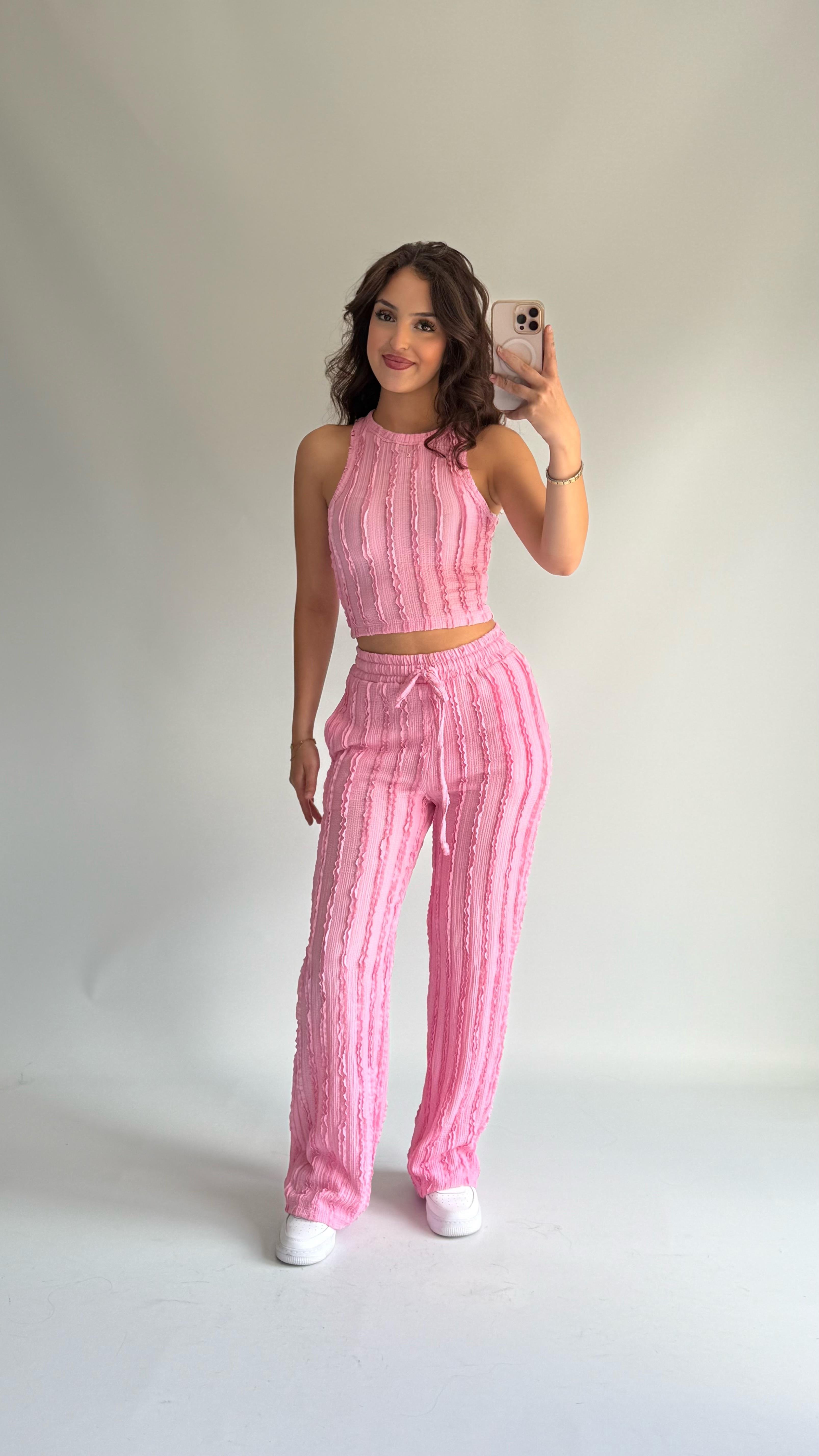 Üstü Atlet Fırfır Takım Pembe