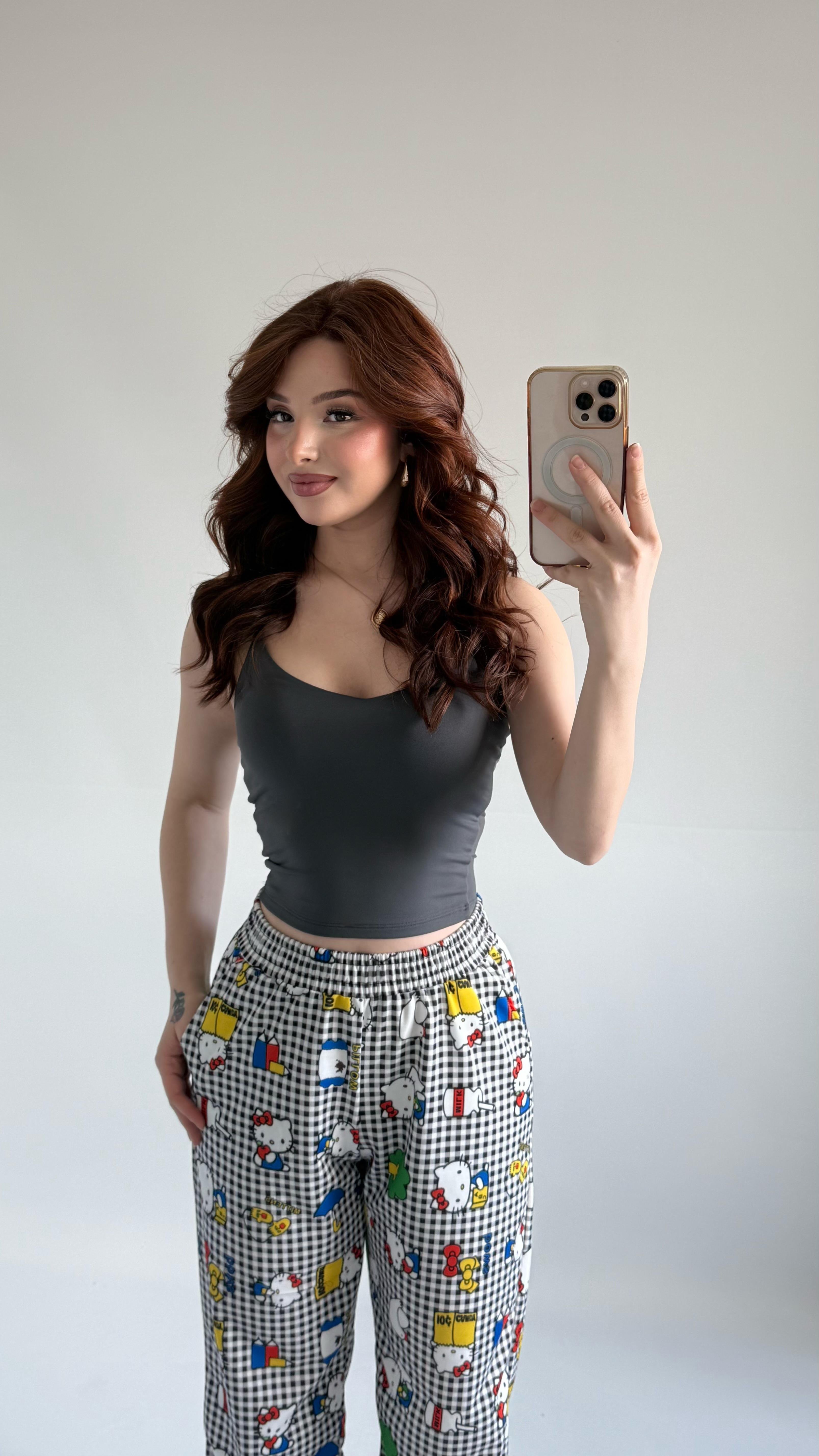 V Yaka Polyamid Crop Gri