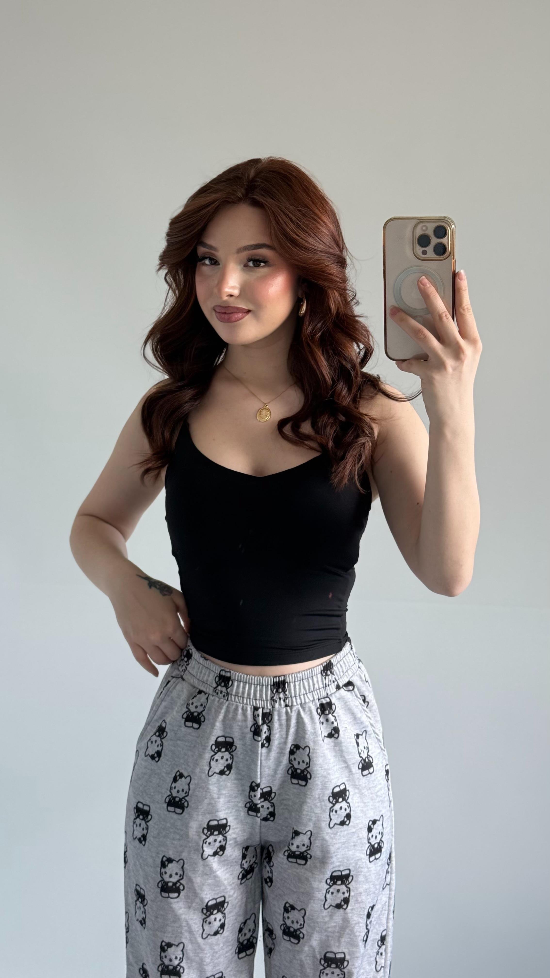 V Yaka Polyamid Crop Siyah