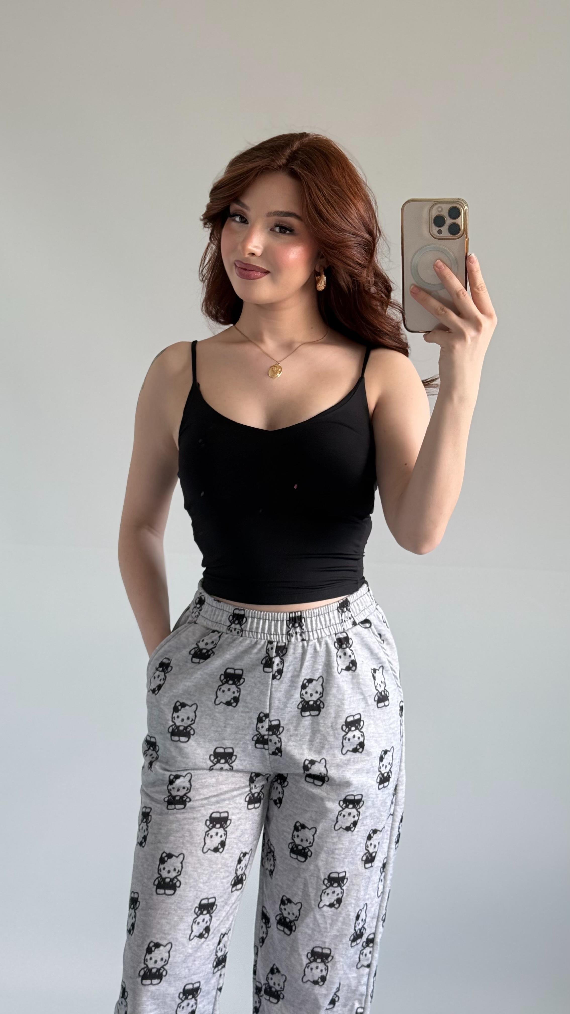 V Yaka Polyamid Crop Siyah