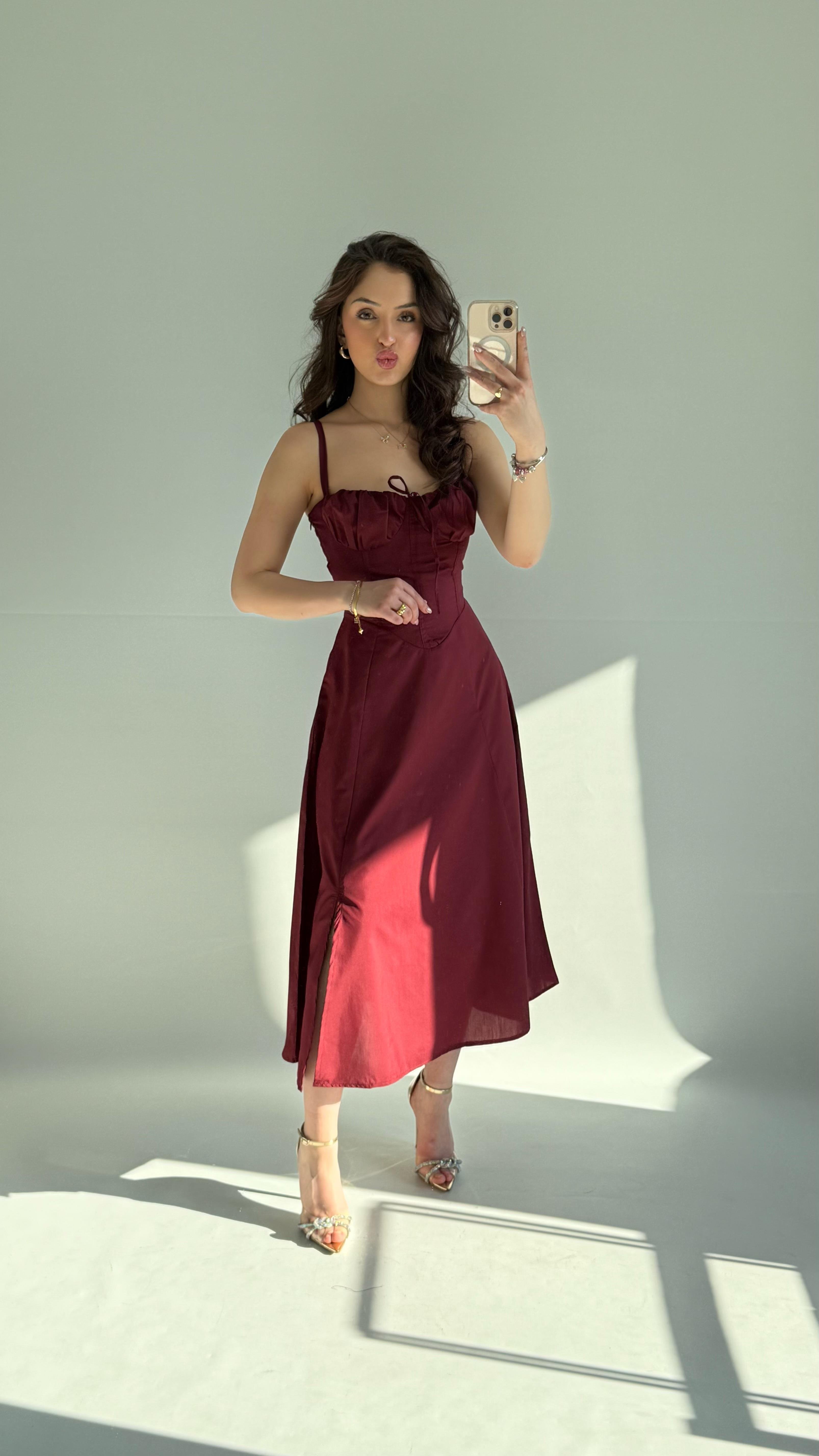 Veronica Bordo Korse Askılı Elbise 