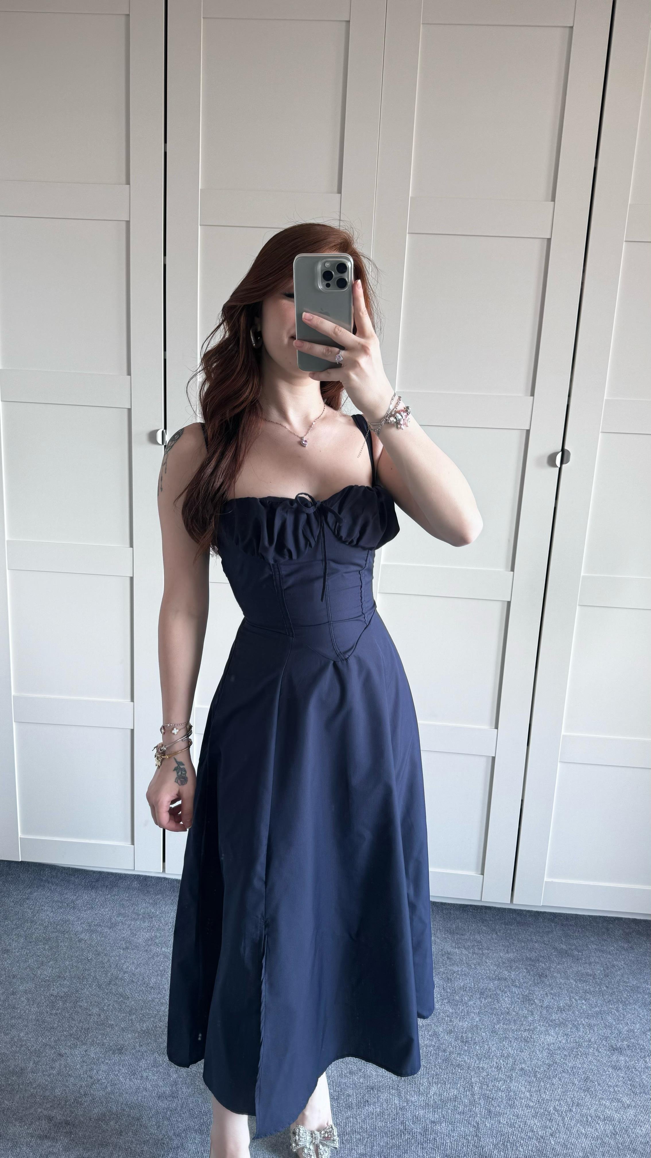 Veronica Lacivert Korse Askılı Elbise 