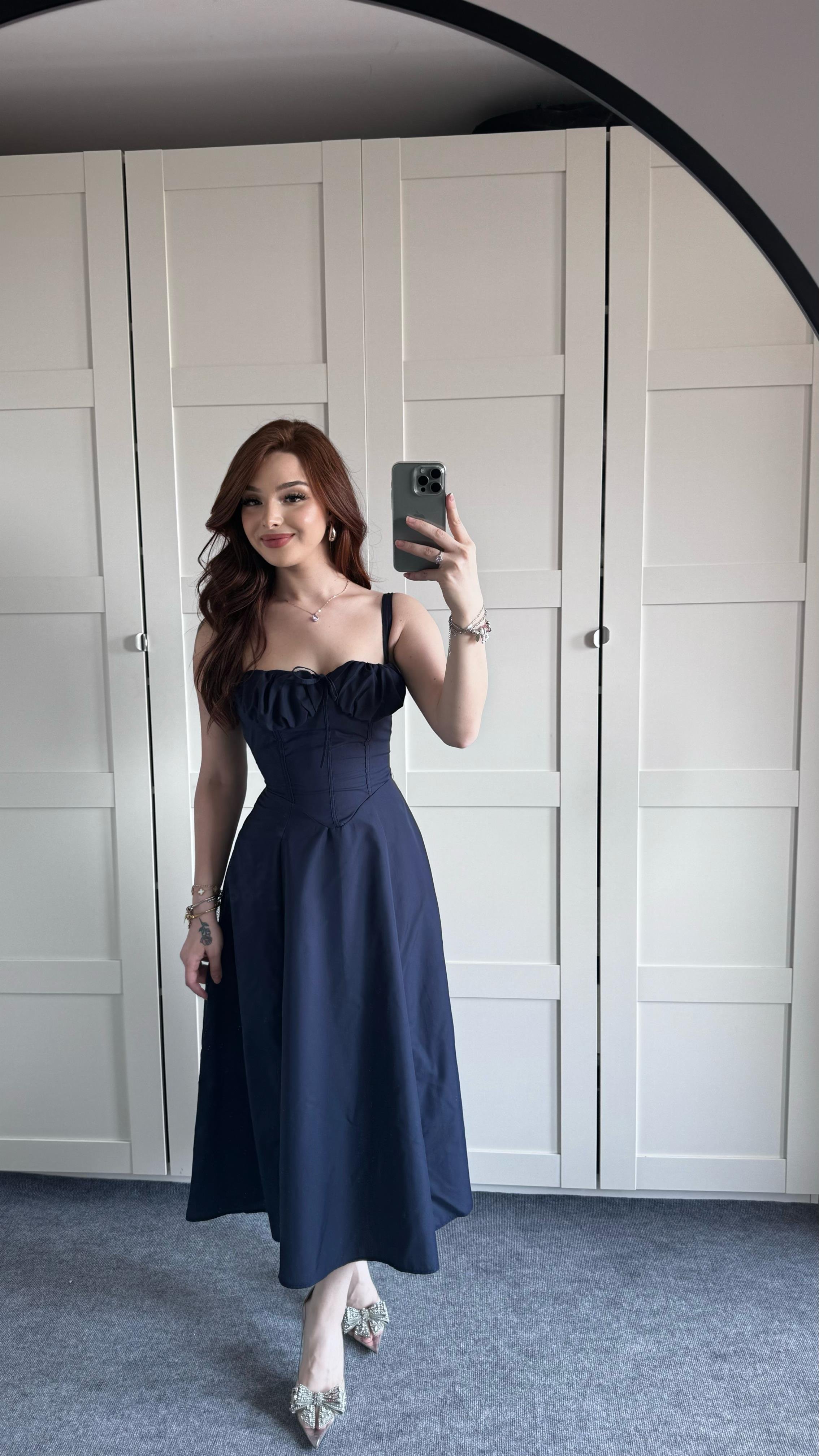 Veronica Lacivert Korse Askılı Elbise 