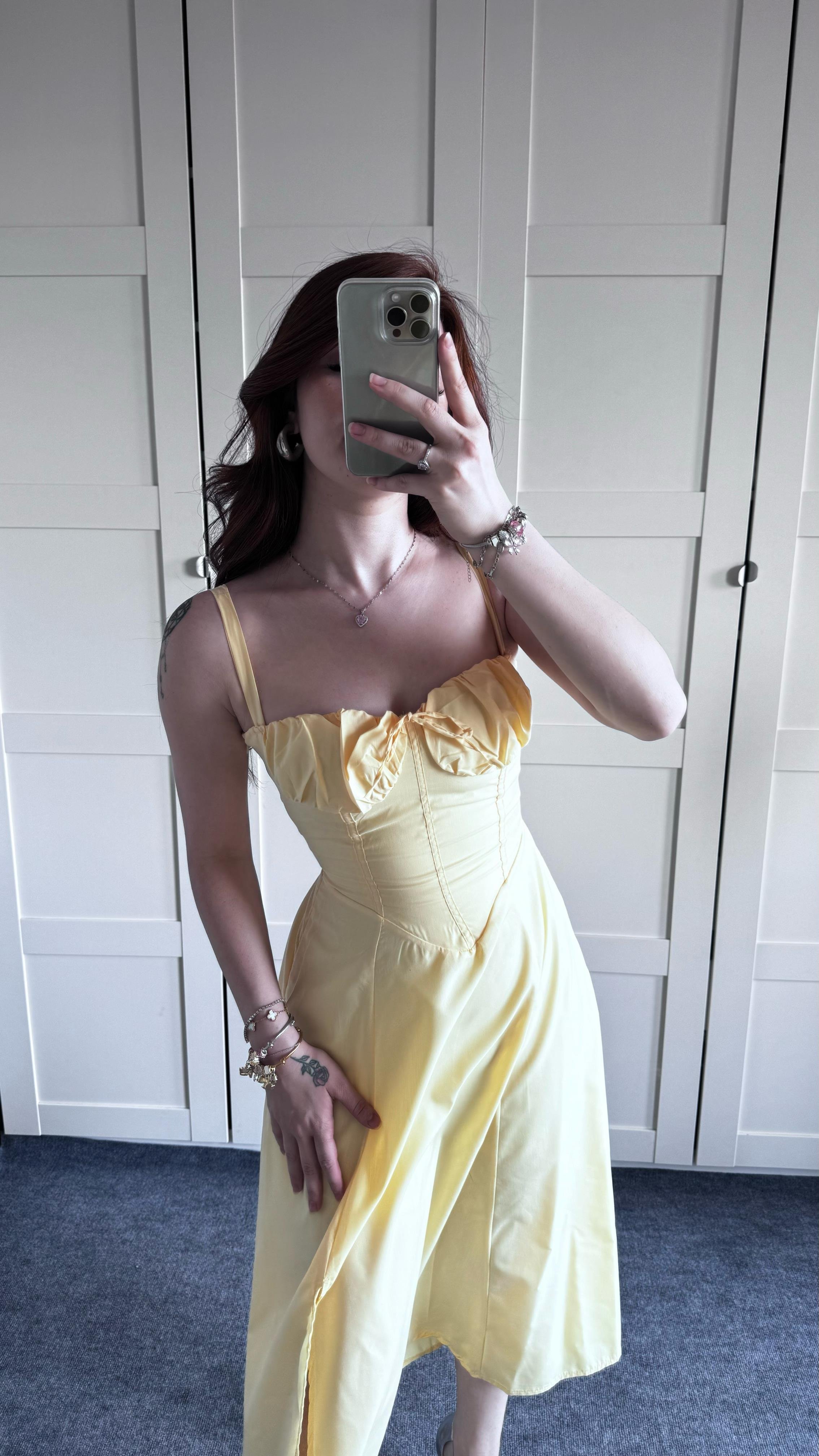Veronica Sarı Korse Askılı Elbise 