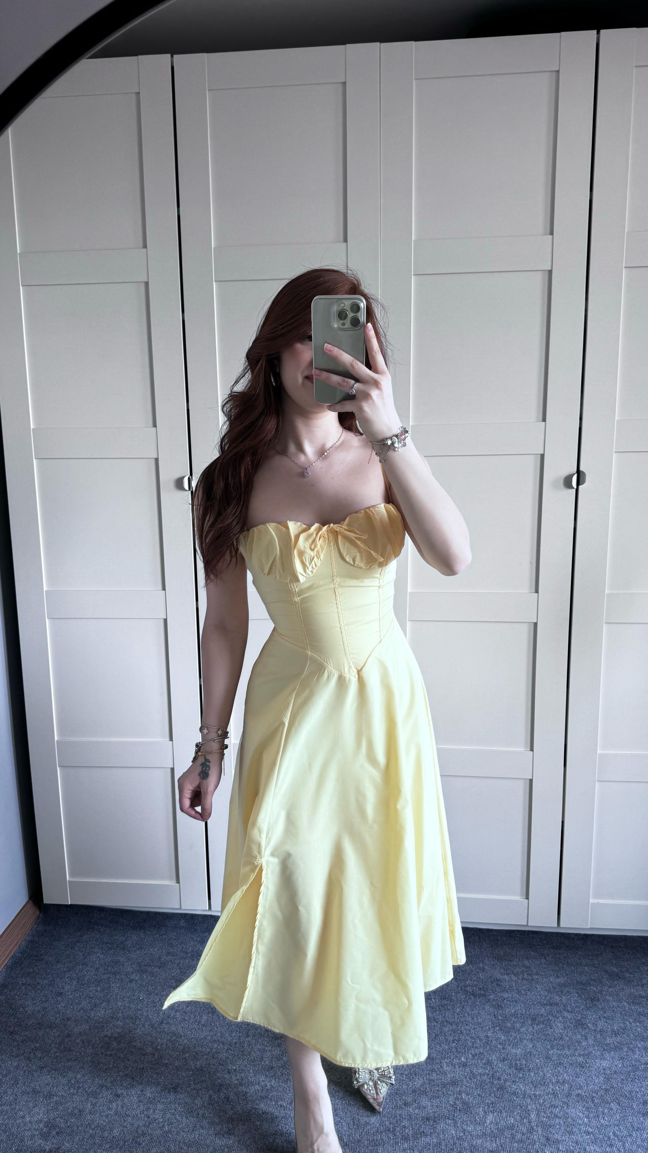 Veronica Sarı Korse Askılı Elbise 