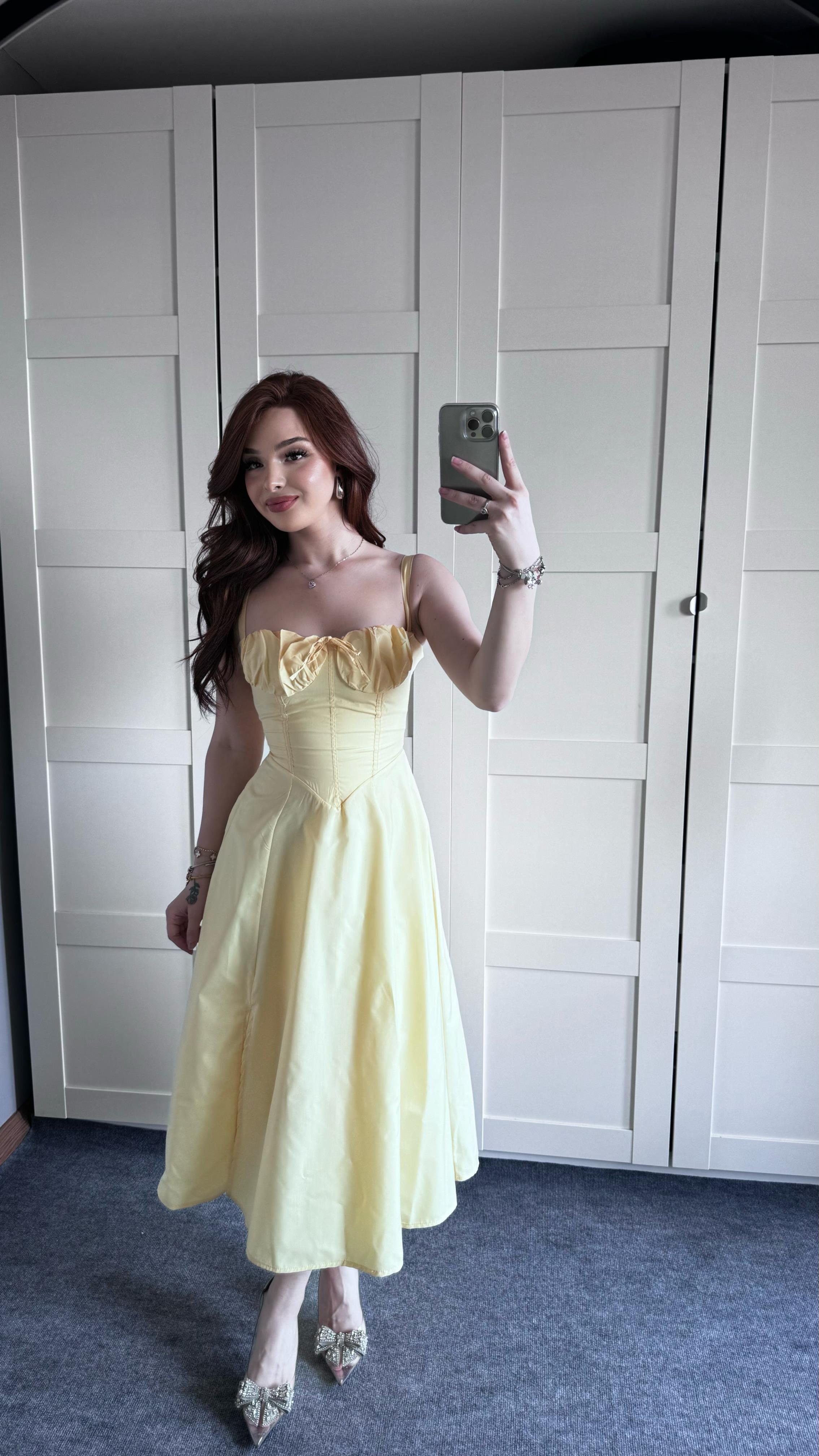 Veronica Sarı Korse Askılı Elbise 
