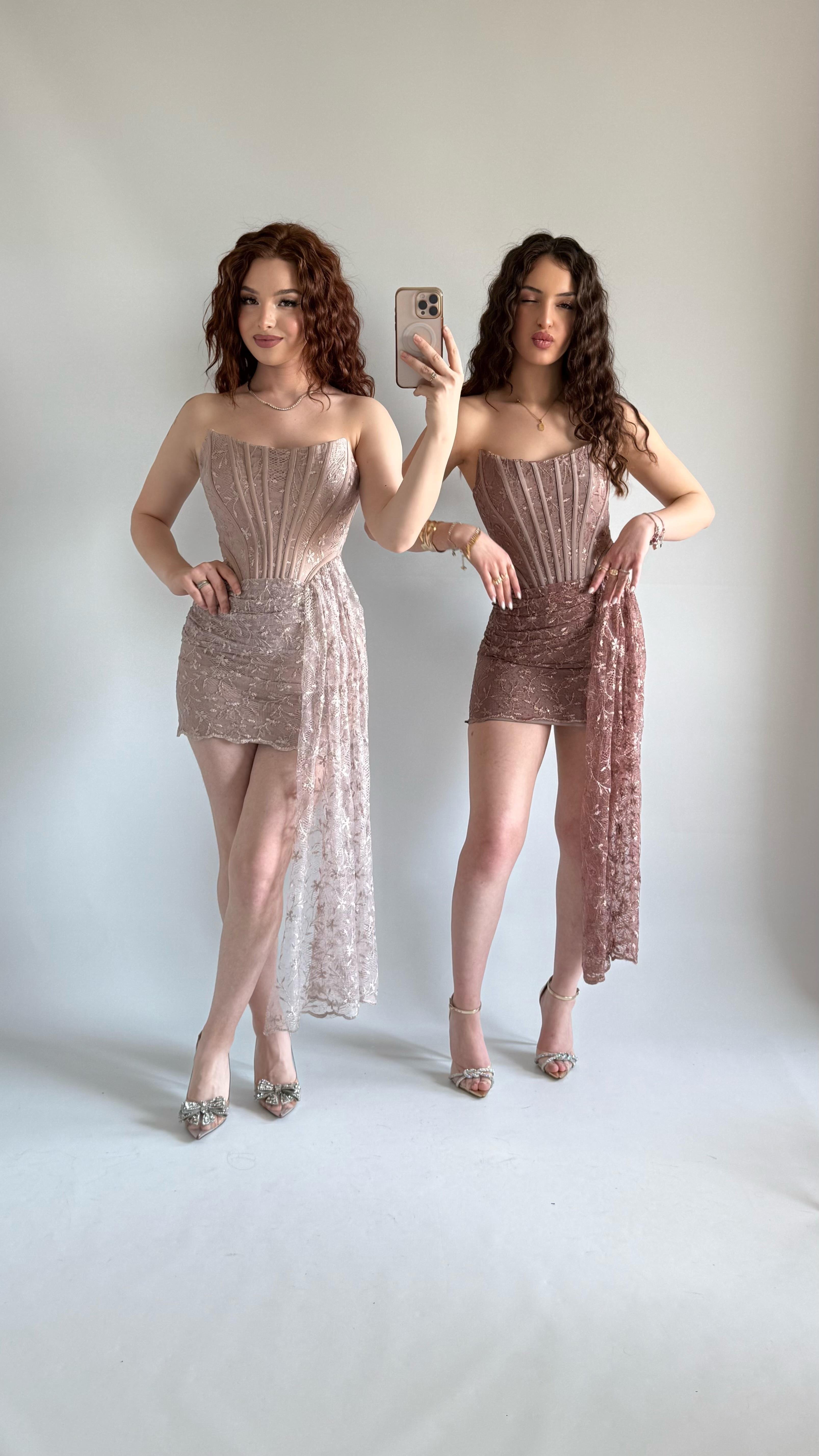 Victoria Dantel Mini Abiye Bej