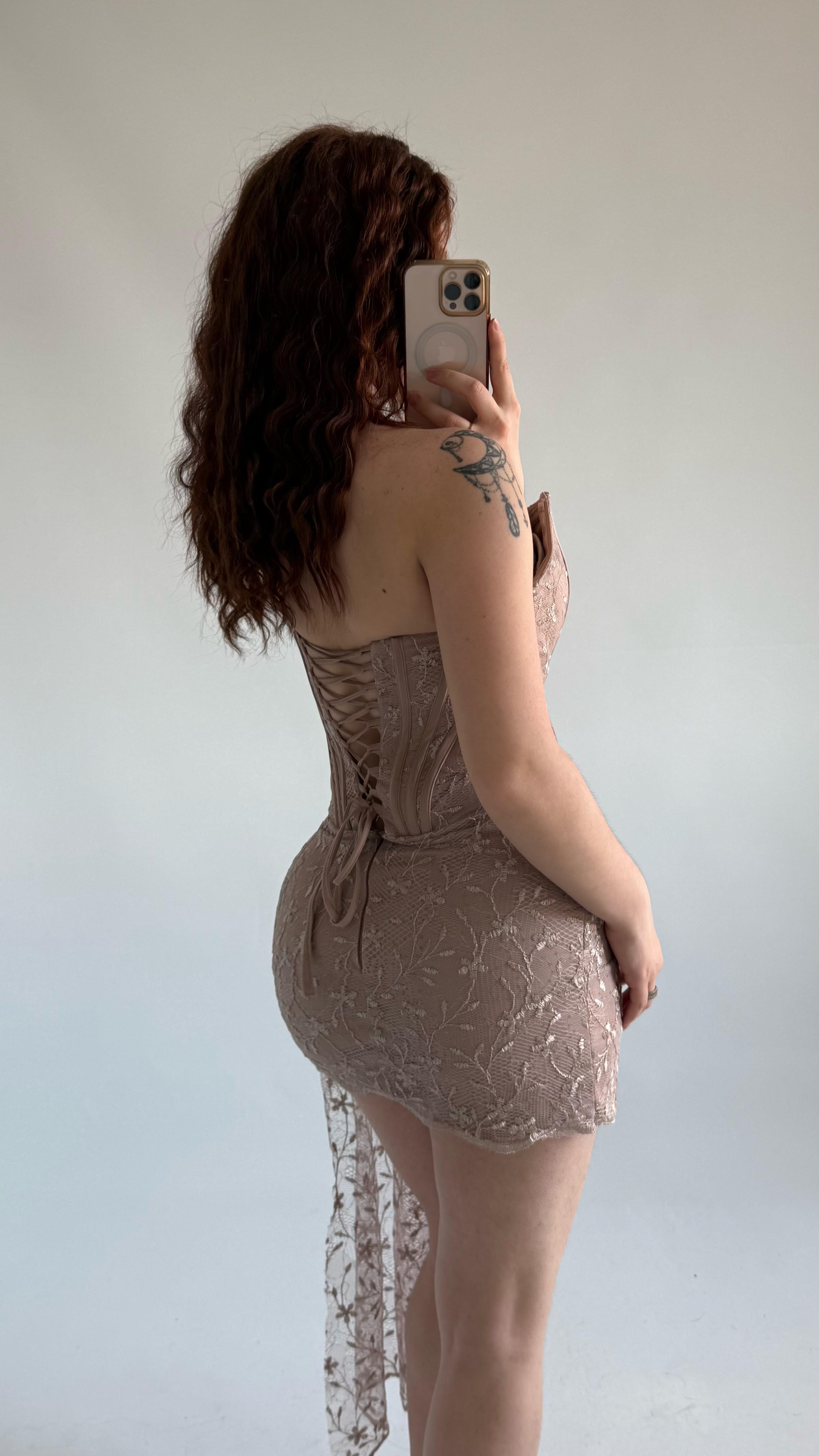 Victoria Dantel Mini Abiye Bej