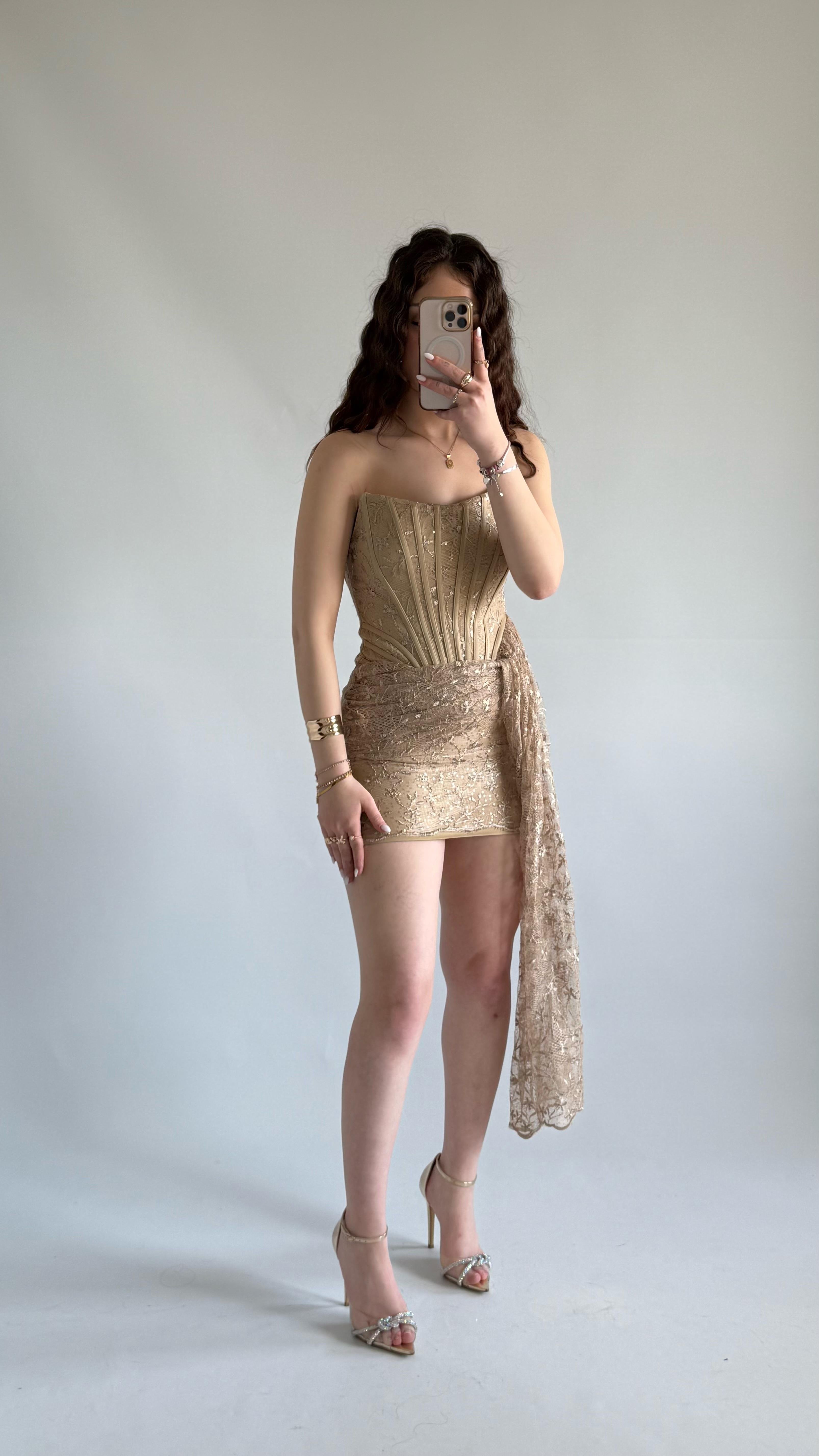 Victoria Dantel Mini Abiye Gold