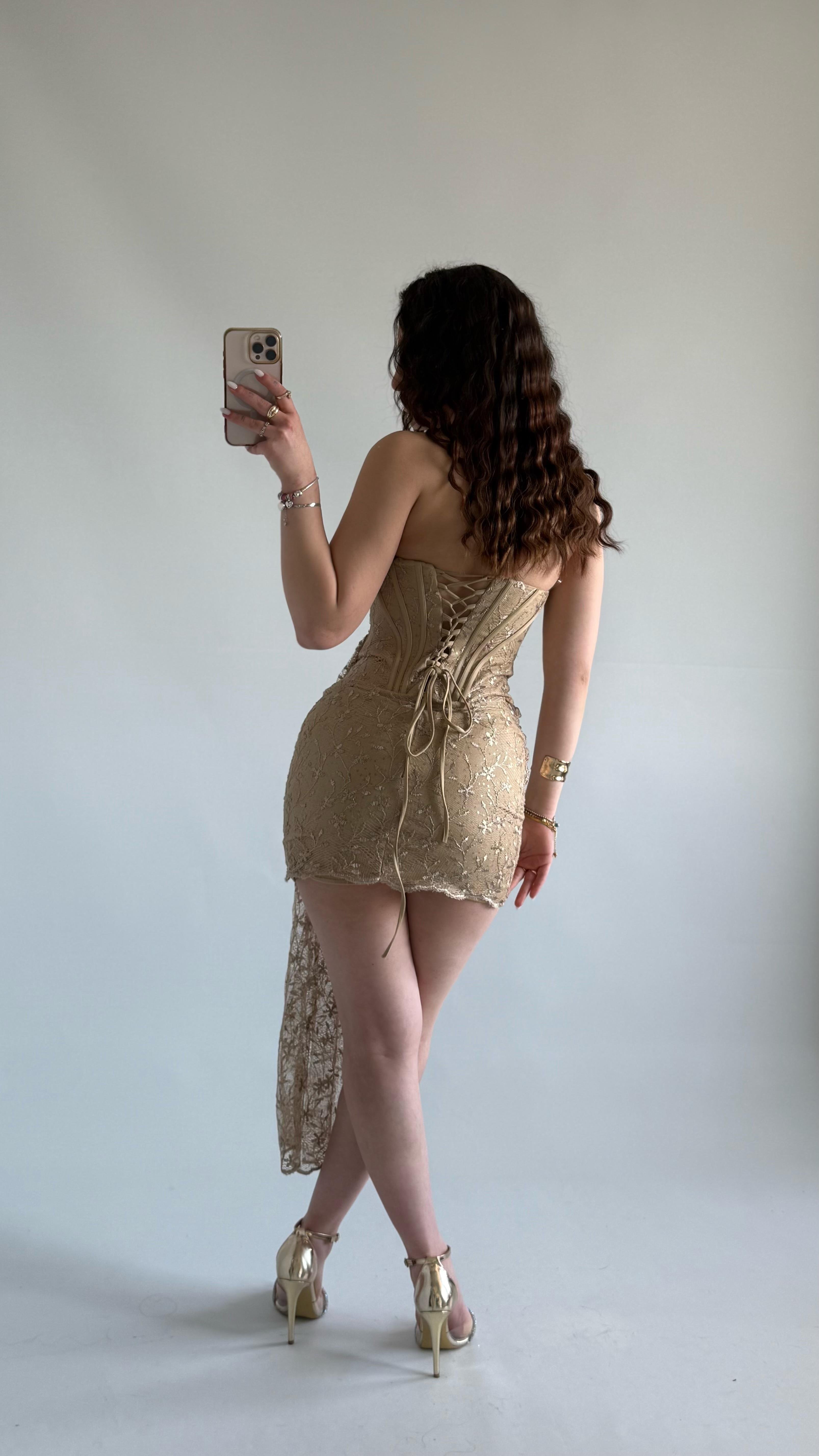 Victoria Dantel Mini Abiye Gold