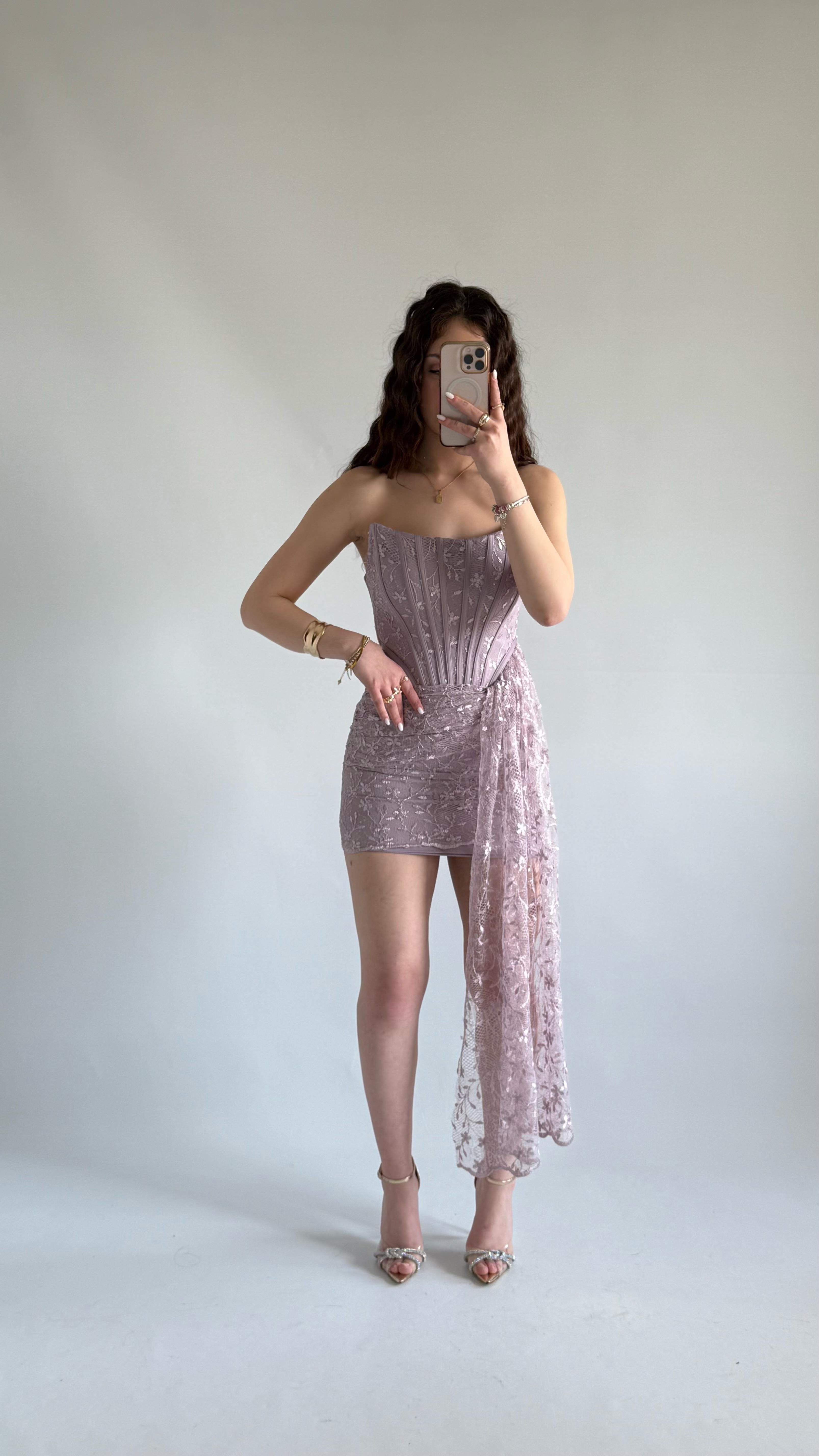 Victoria Dantel Mini Abiye Lila