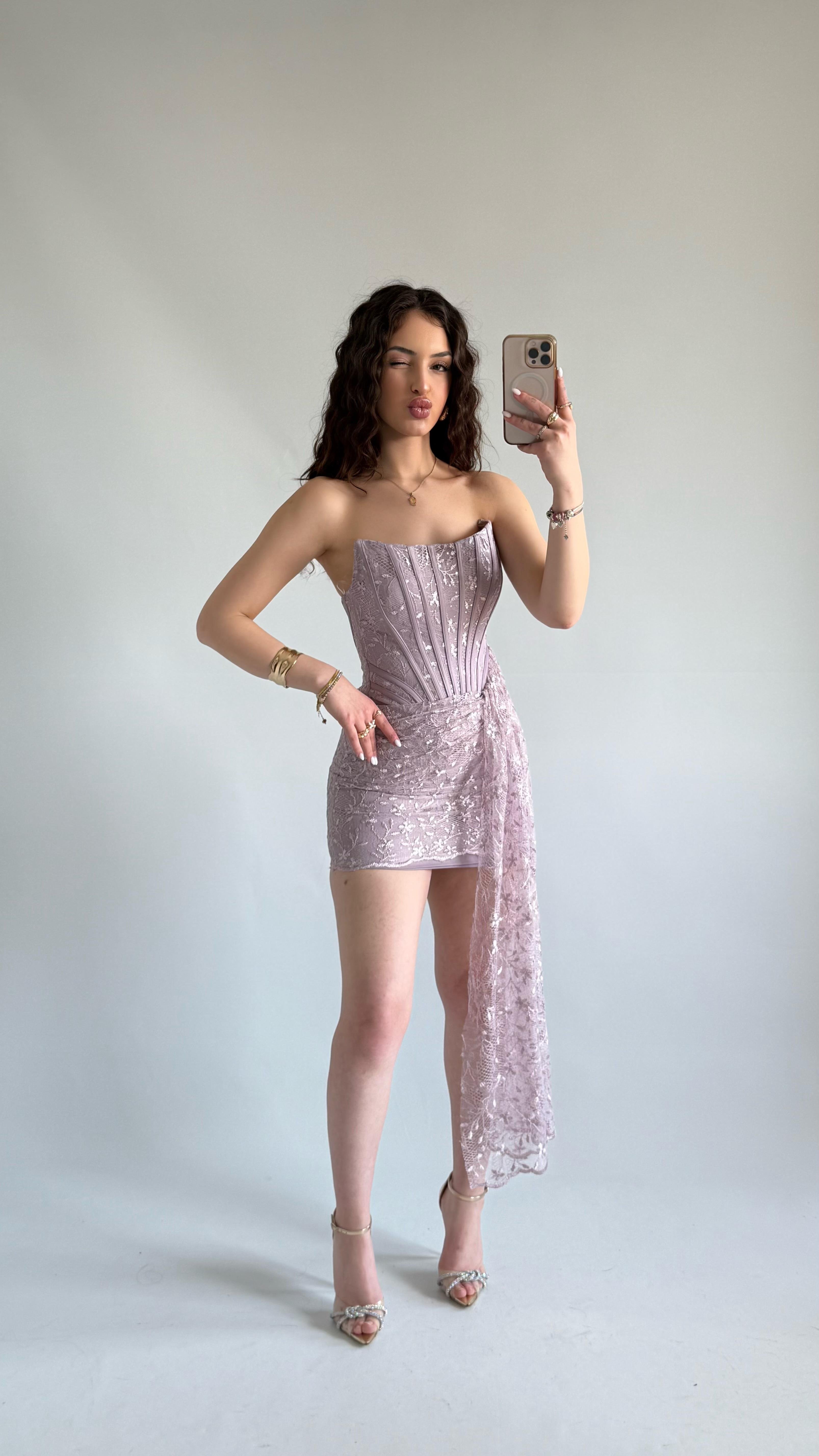 Victoria Dantel Mini Abiye Lila