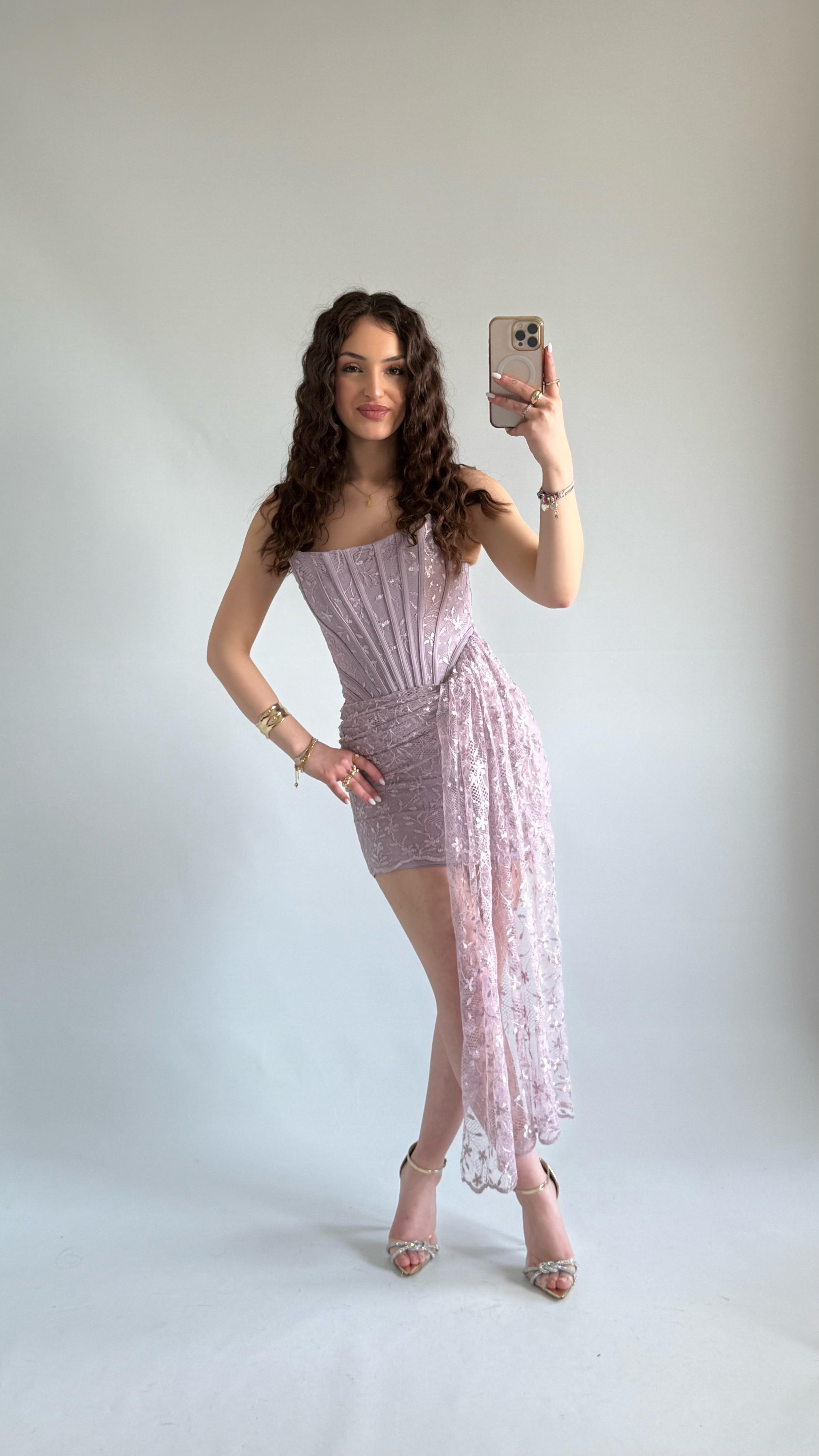 Victoria Dantel Mini Abiye Lila