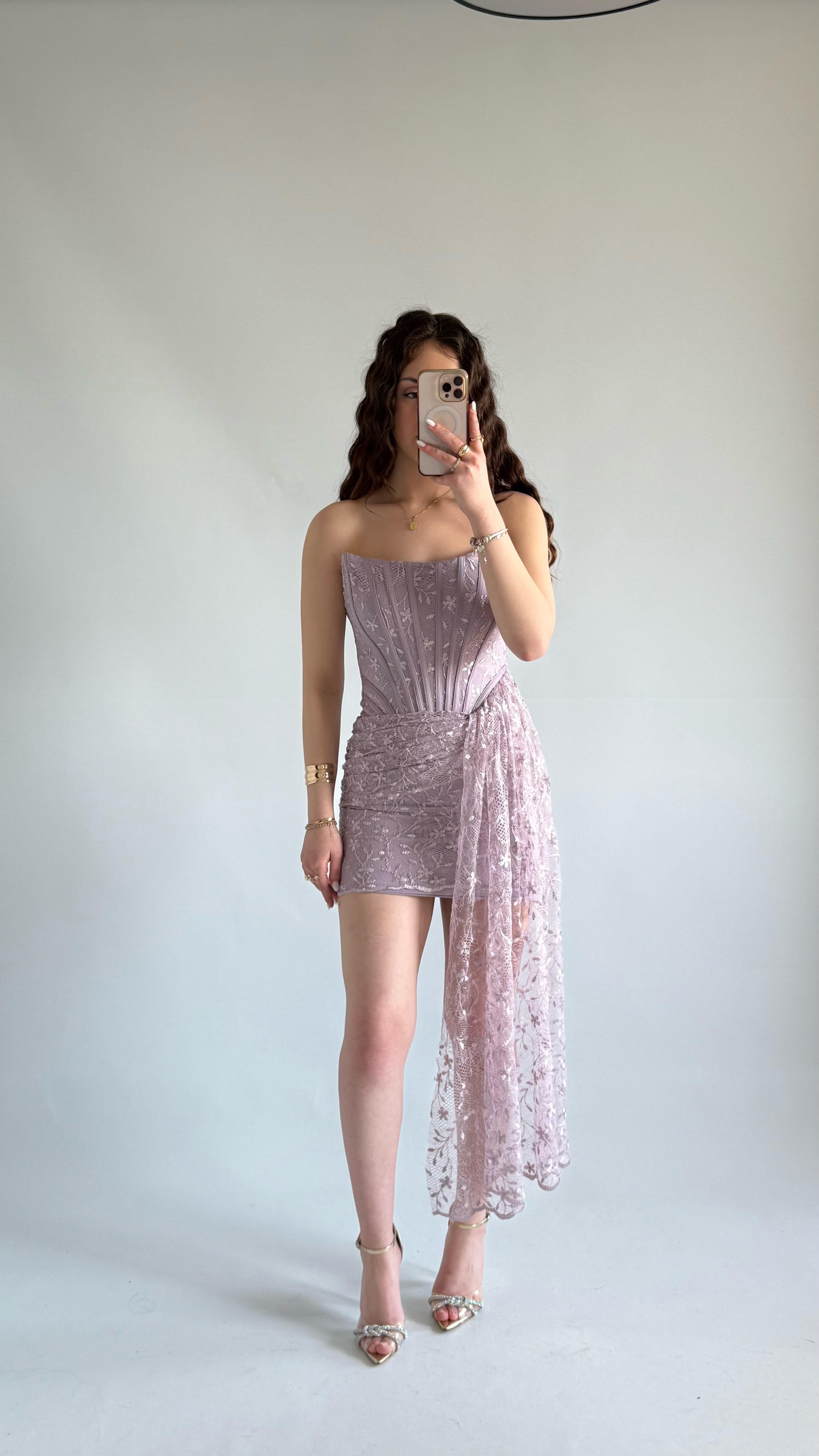 Victoria Dantel Mini Abiye Lila