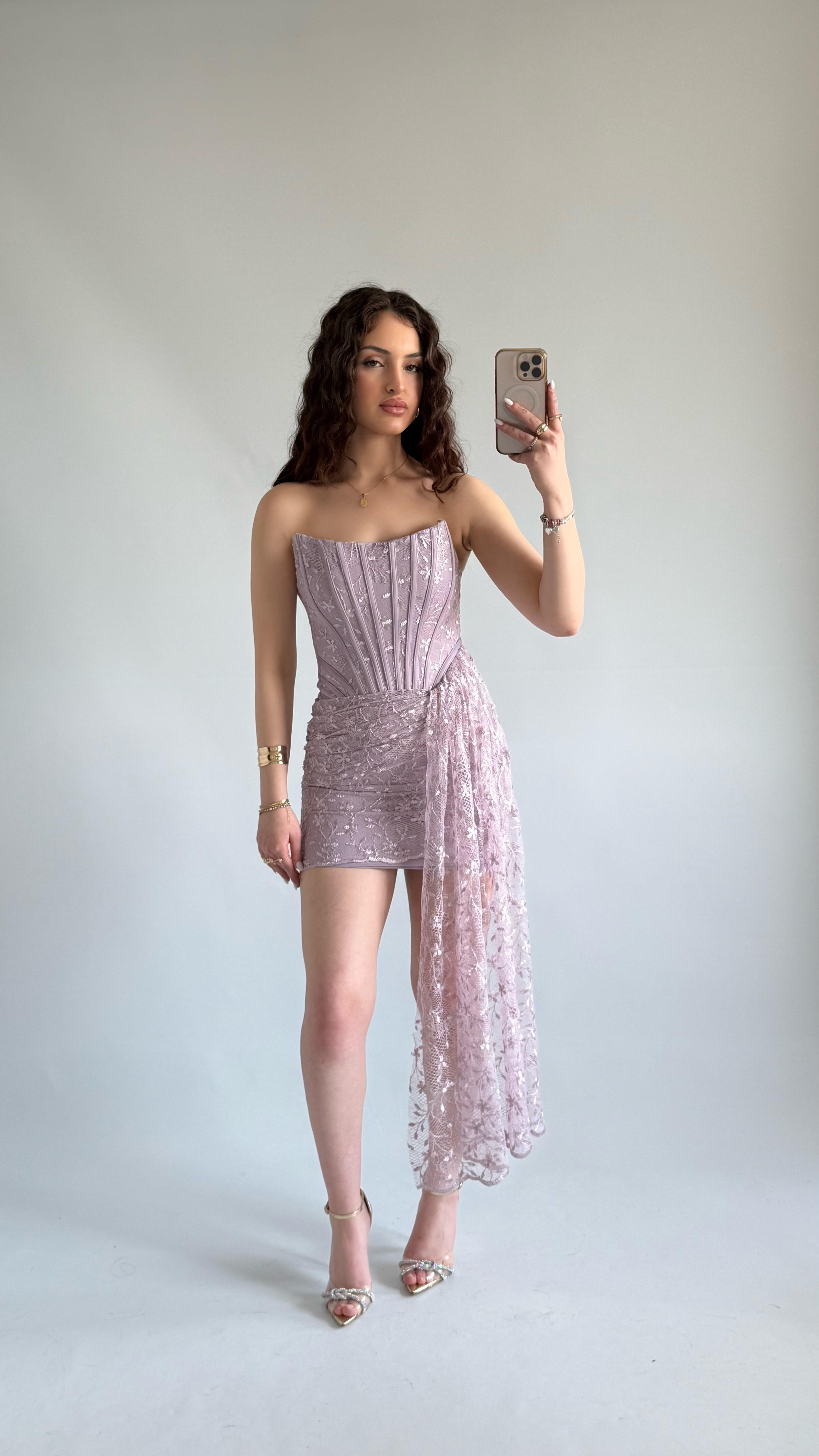 Victoria Dantel Mini Abiye Lila