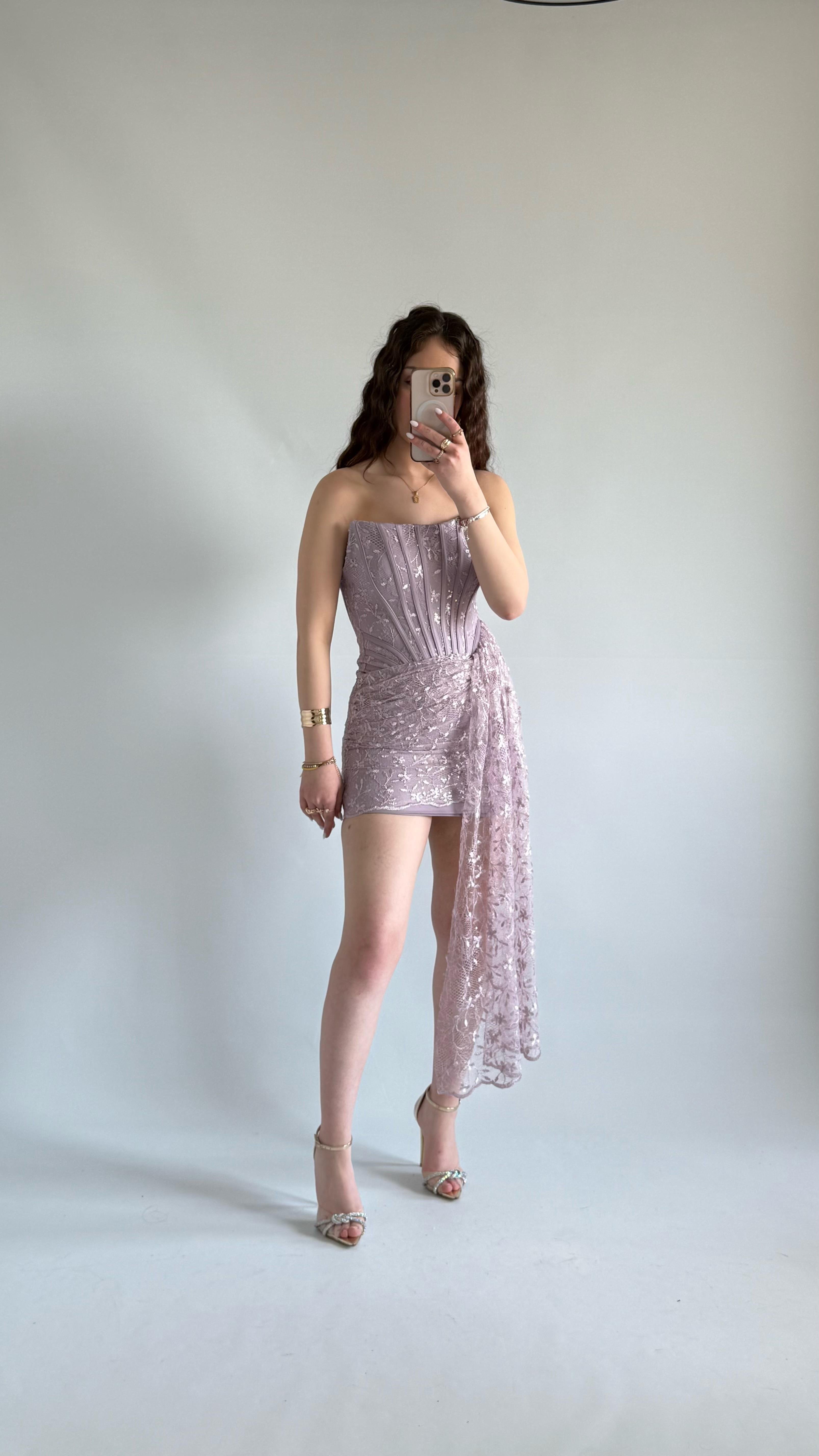 Victoria Dantel Mini Abiye Lila