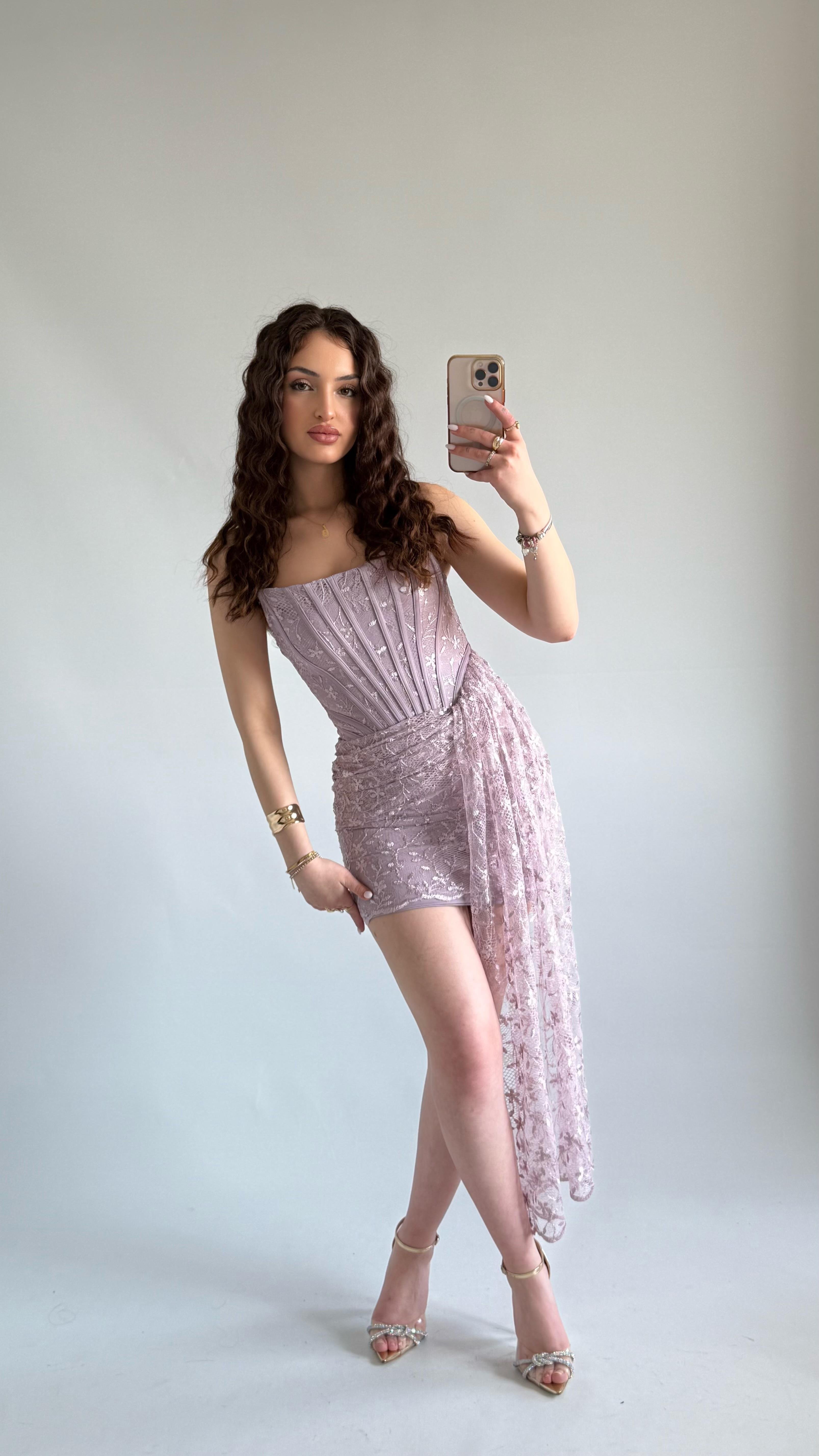 Victoria Dantel Mini Abiye Lila