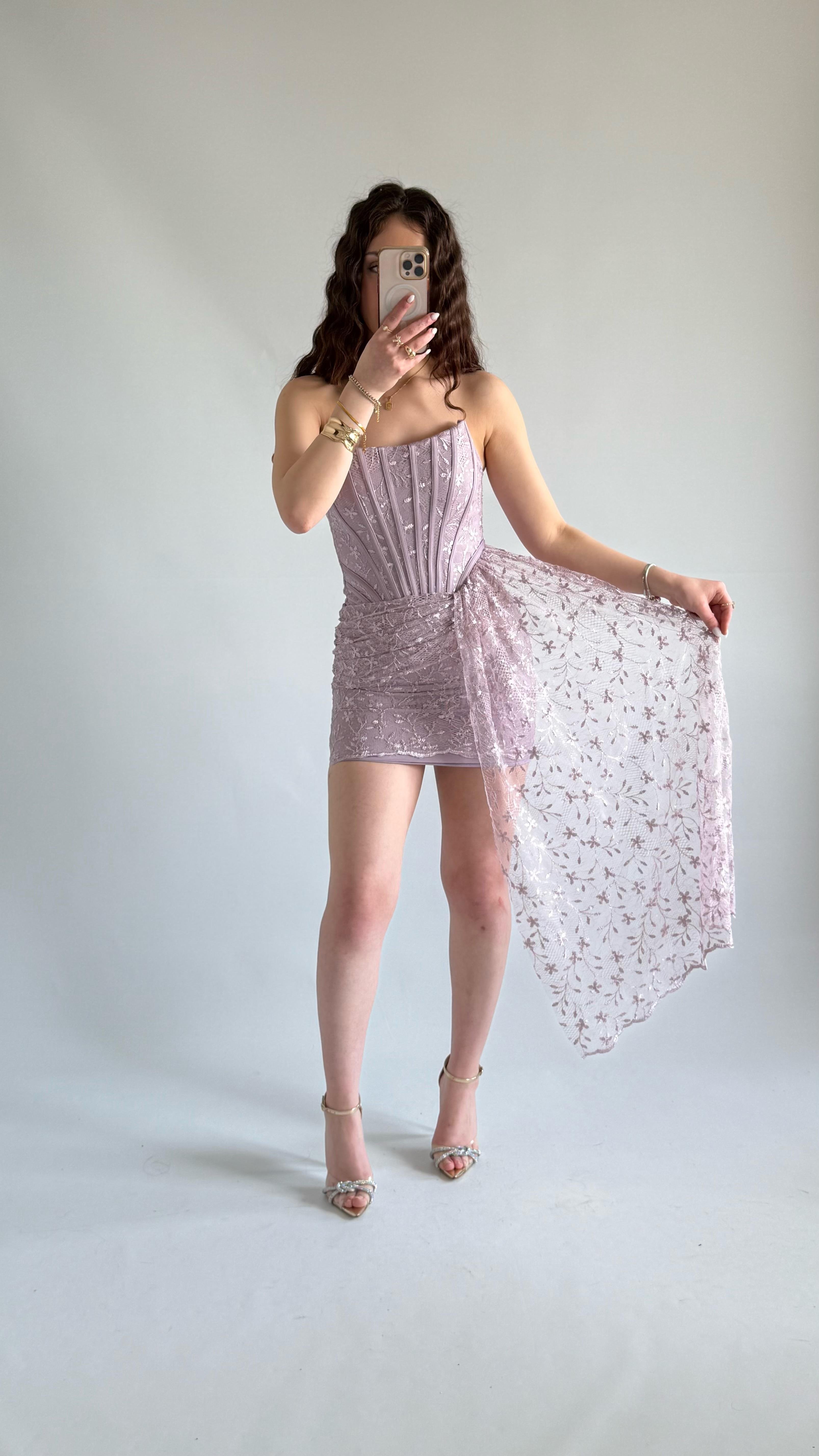 Victoria Dantel Mini Abiye Lila