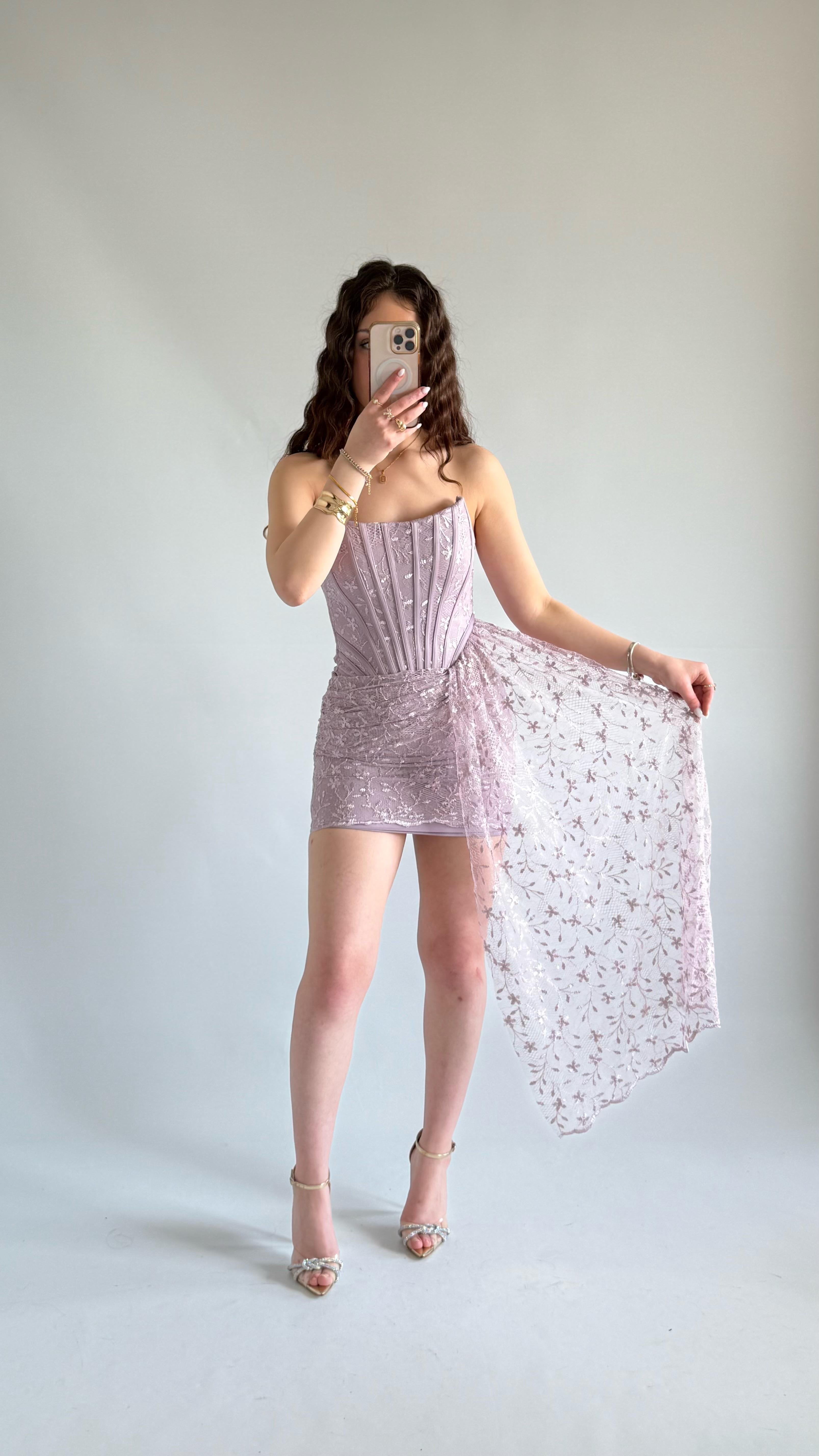 Victoria Dantel Mini Abiye Lila