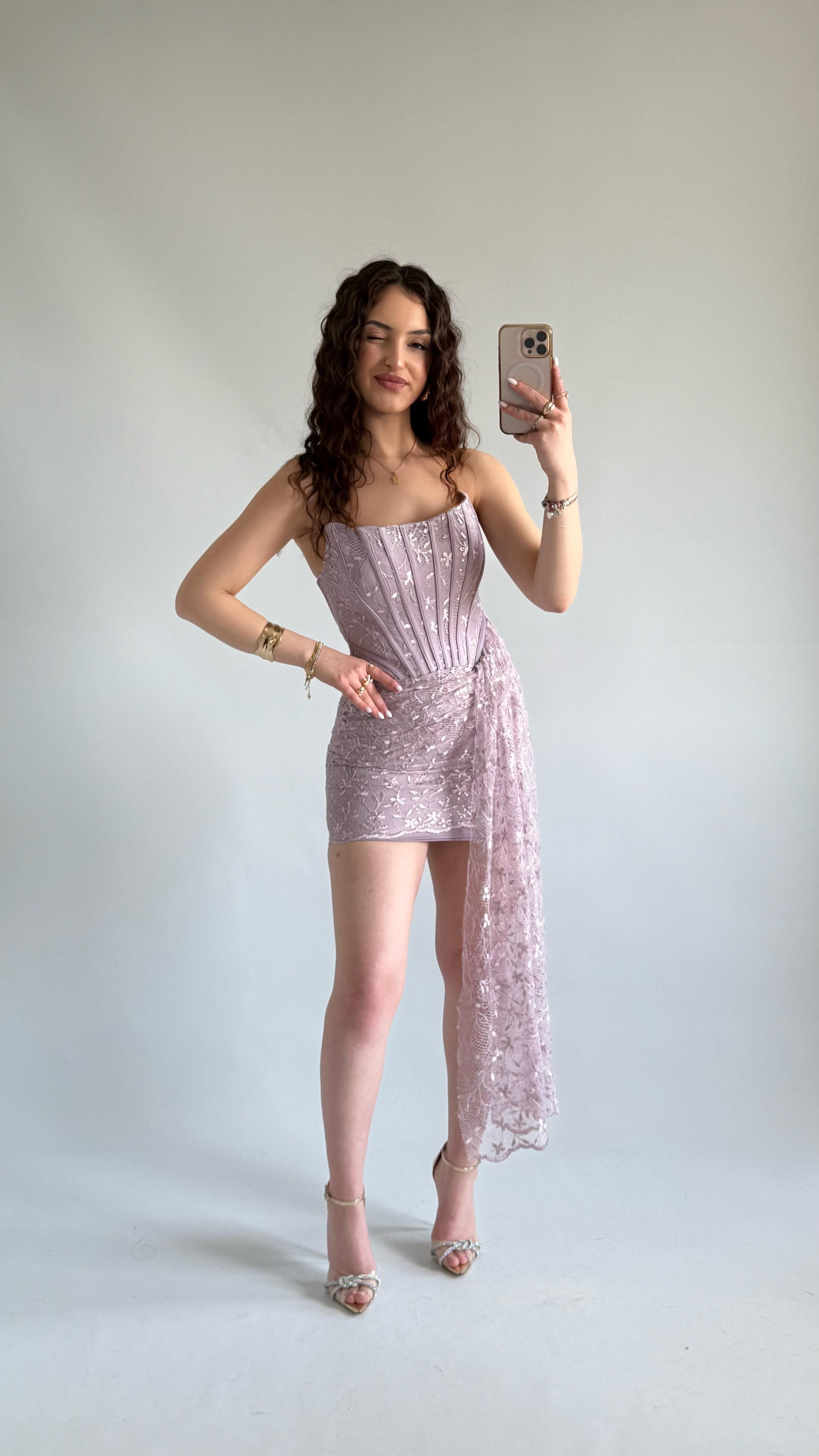 Victoria Dantel Mini Abiye Lila