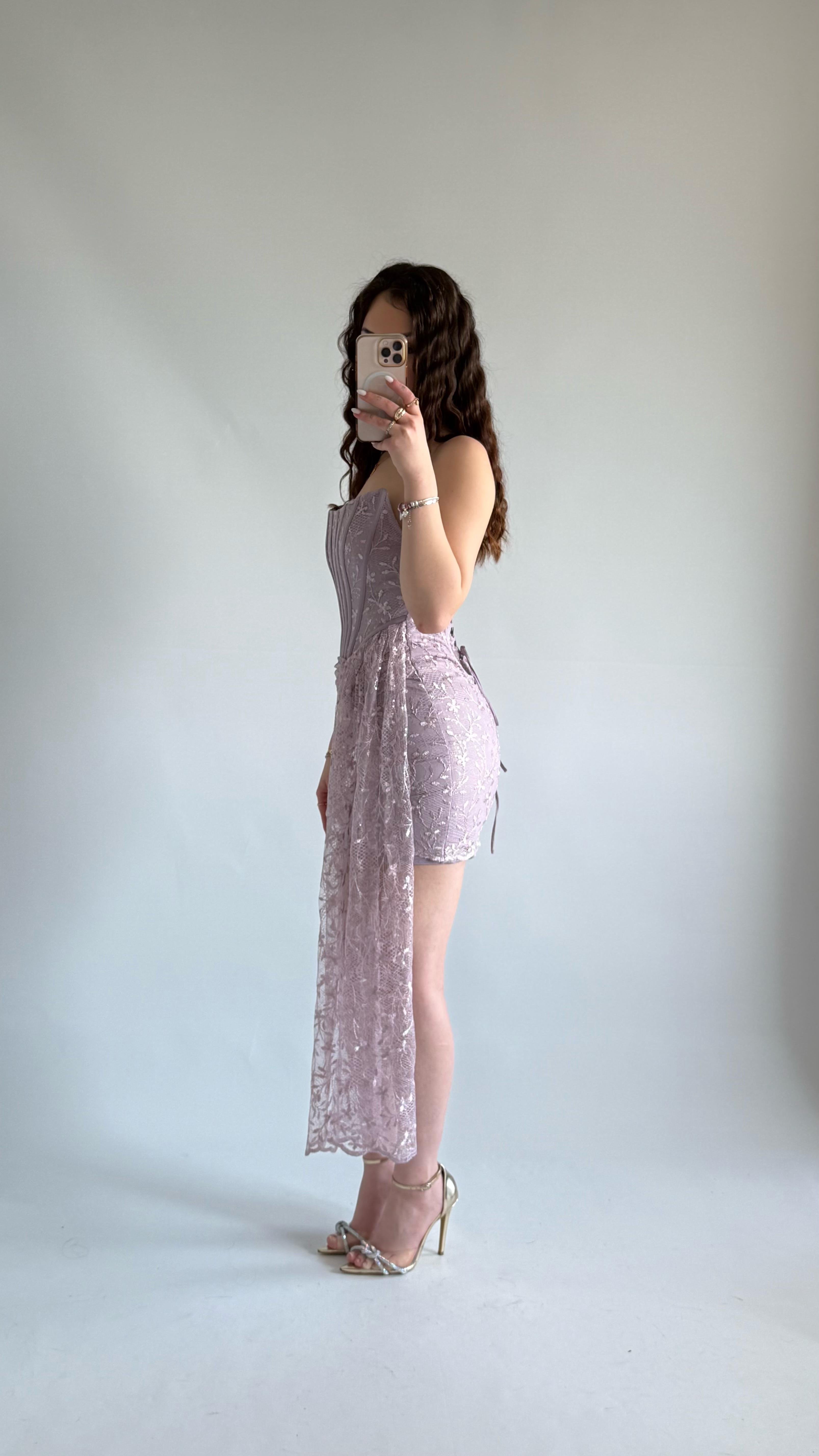 Victoria Dantel Mini Abiye Lila