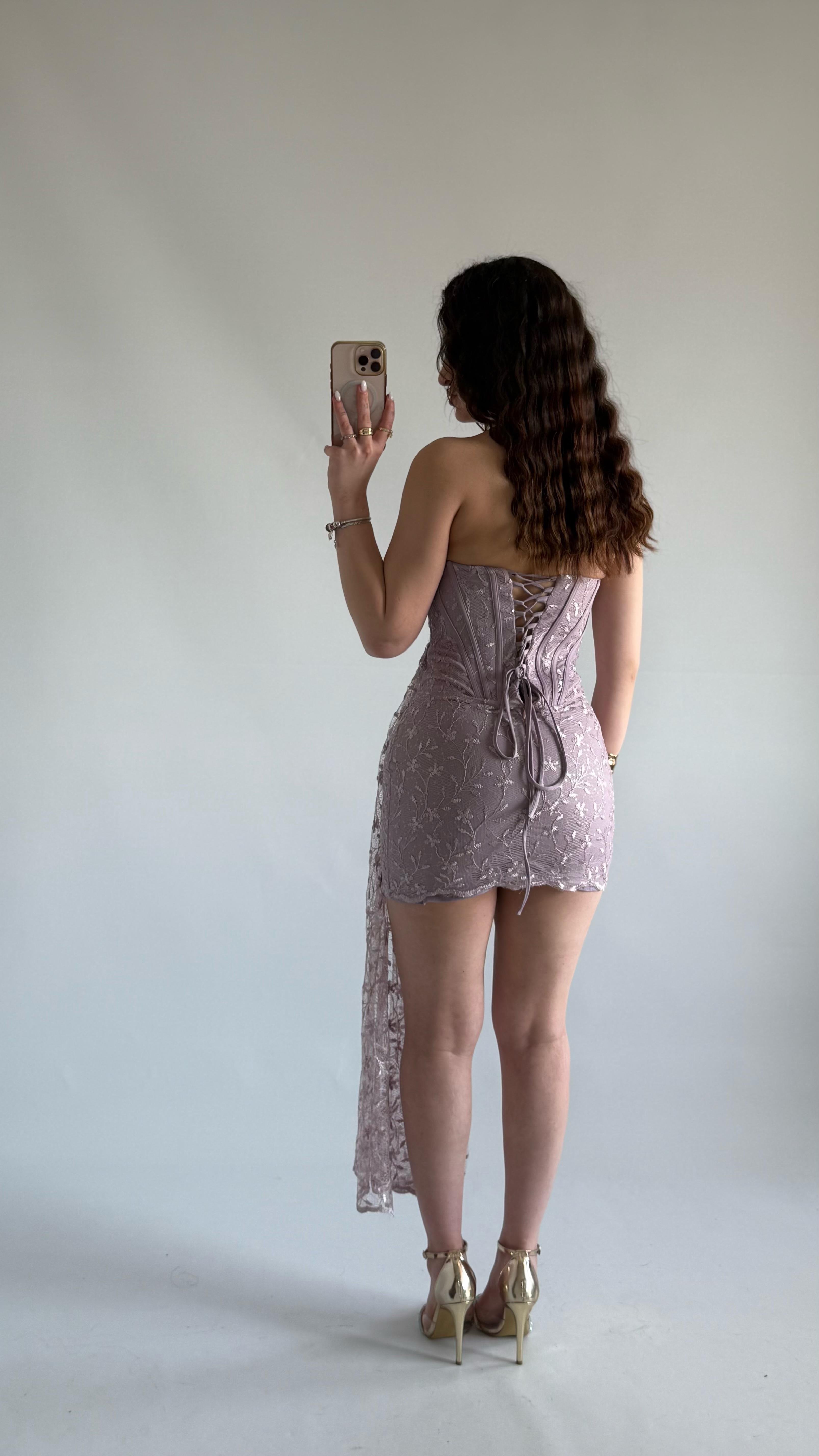 Victoria Dantel Mini Abiye Lila