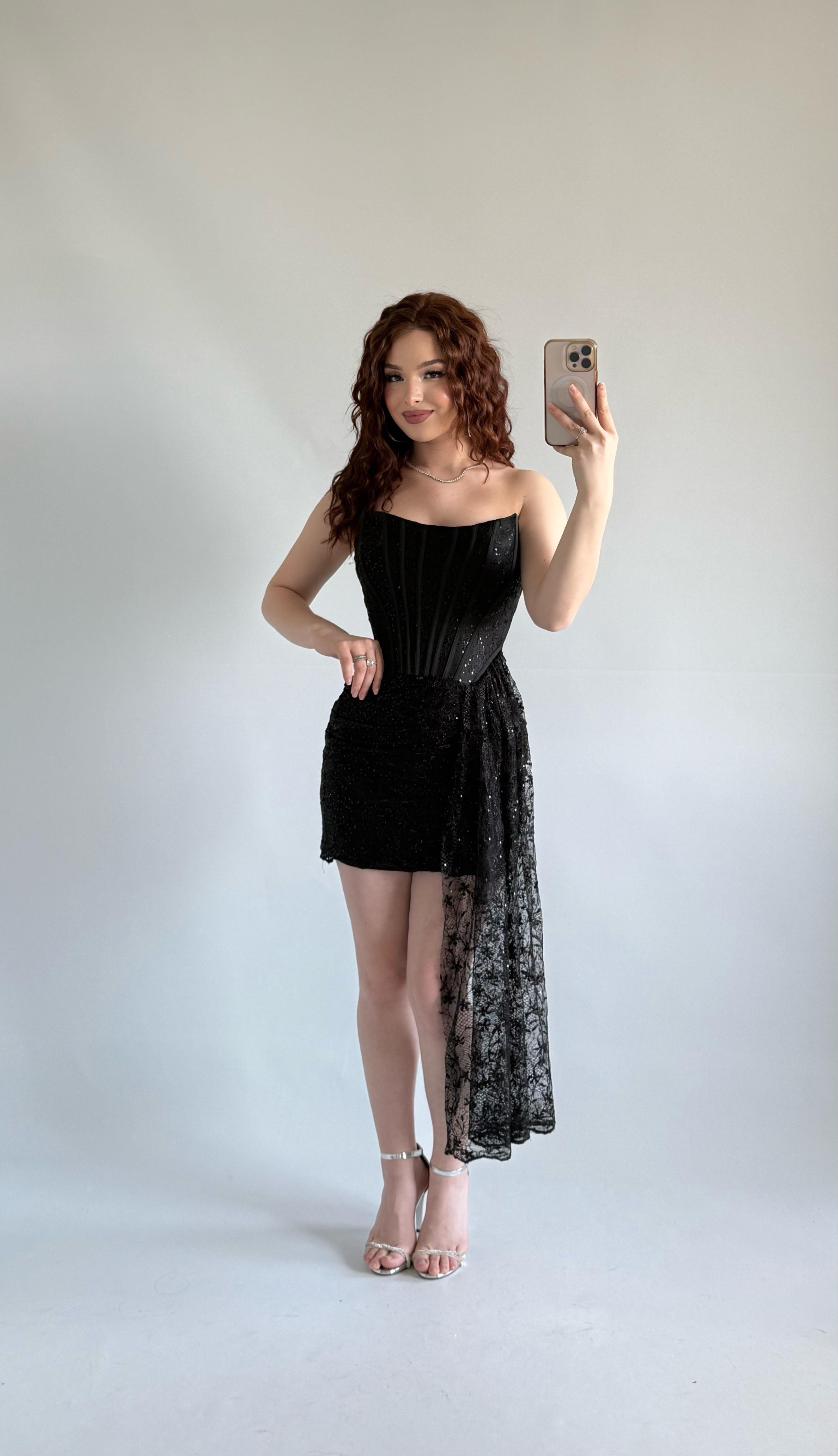 Victoria Dantel Mini Abiye Siyah