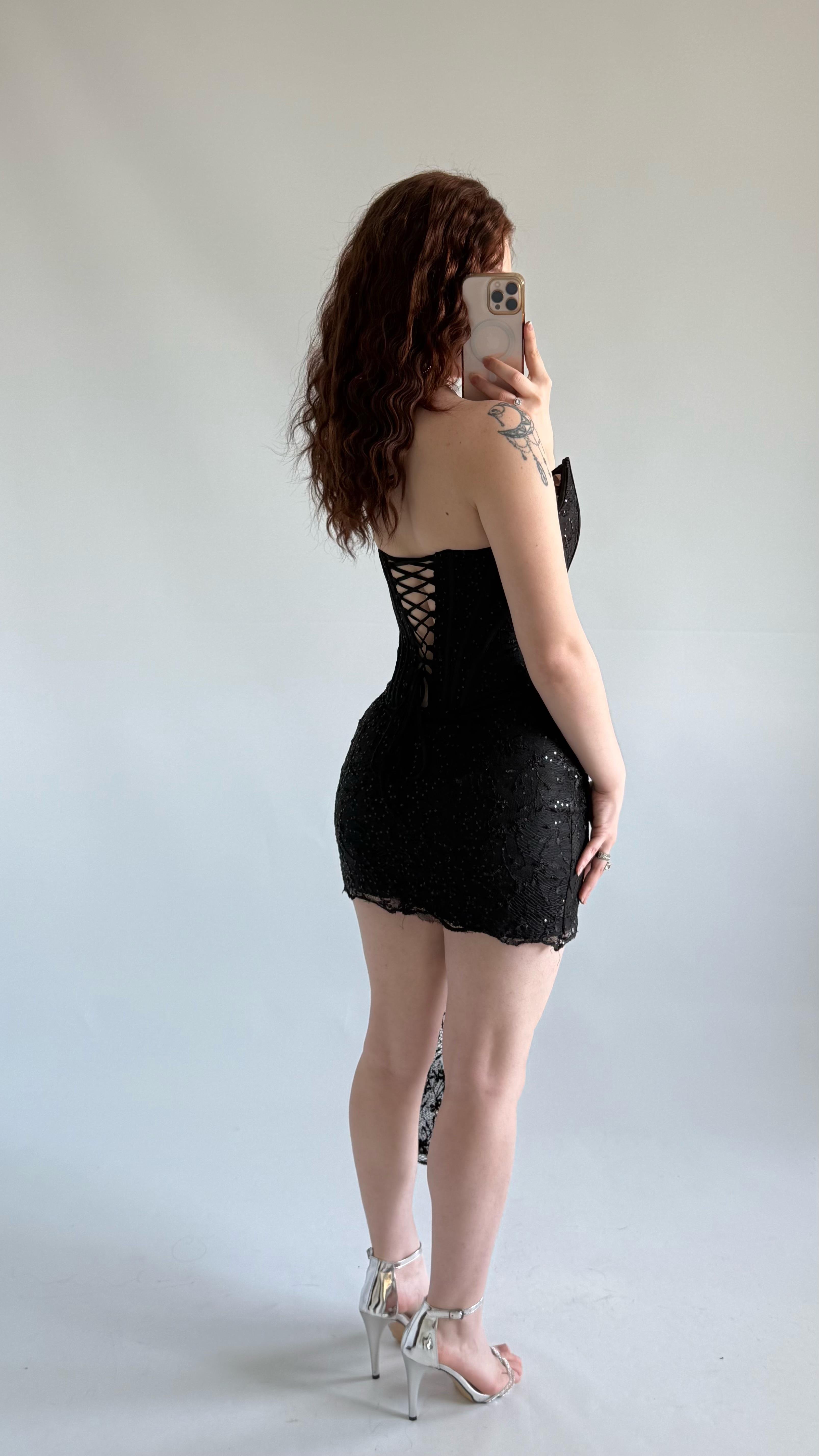 Victoria Dantel Mini Abiye Siyah