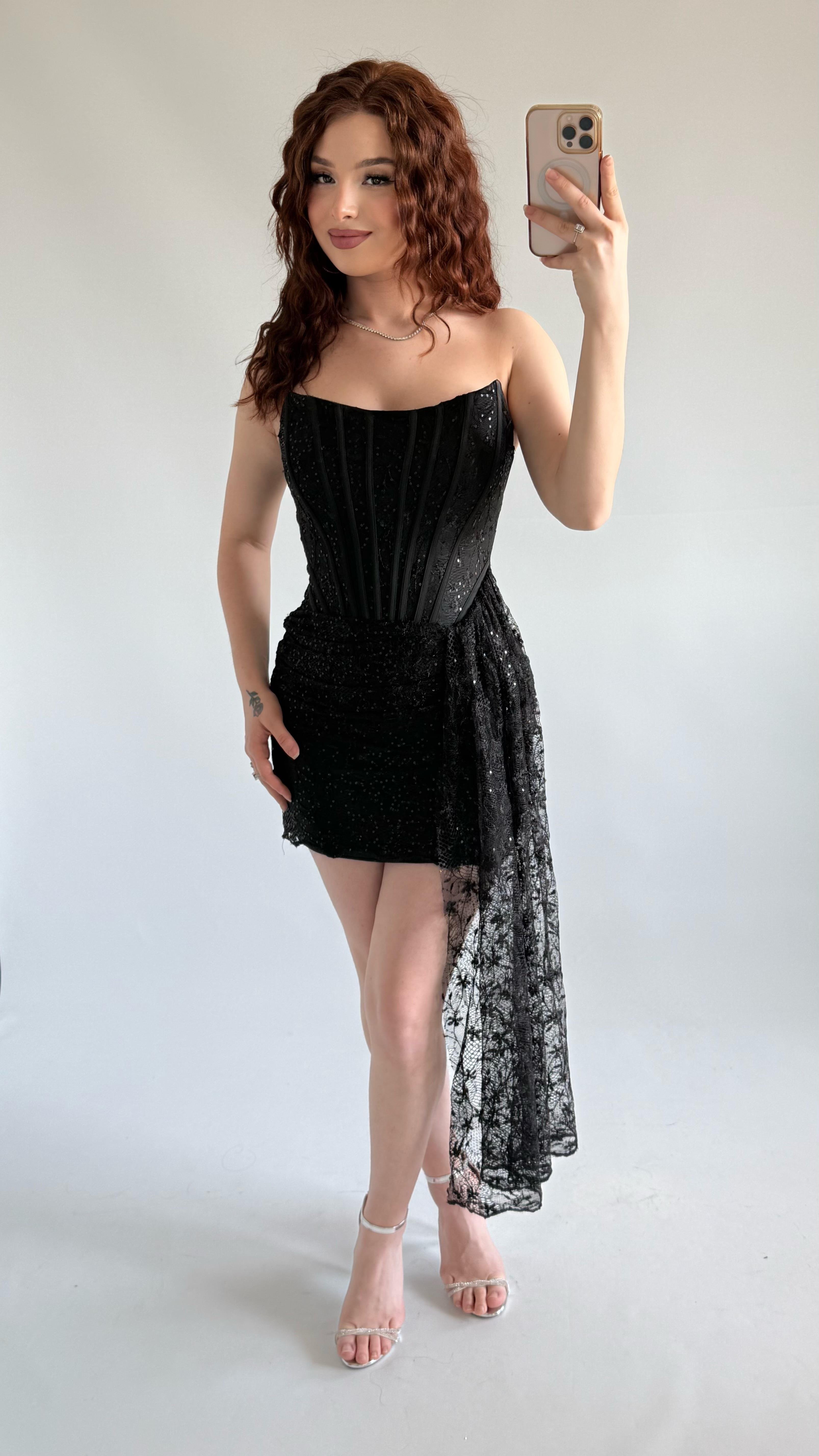 Victoria Dantel Mini Abiye Siyah
