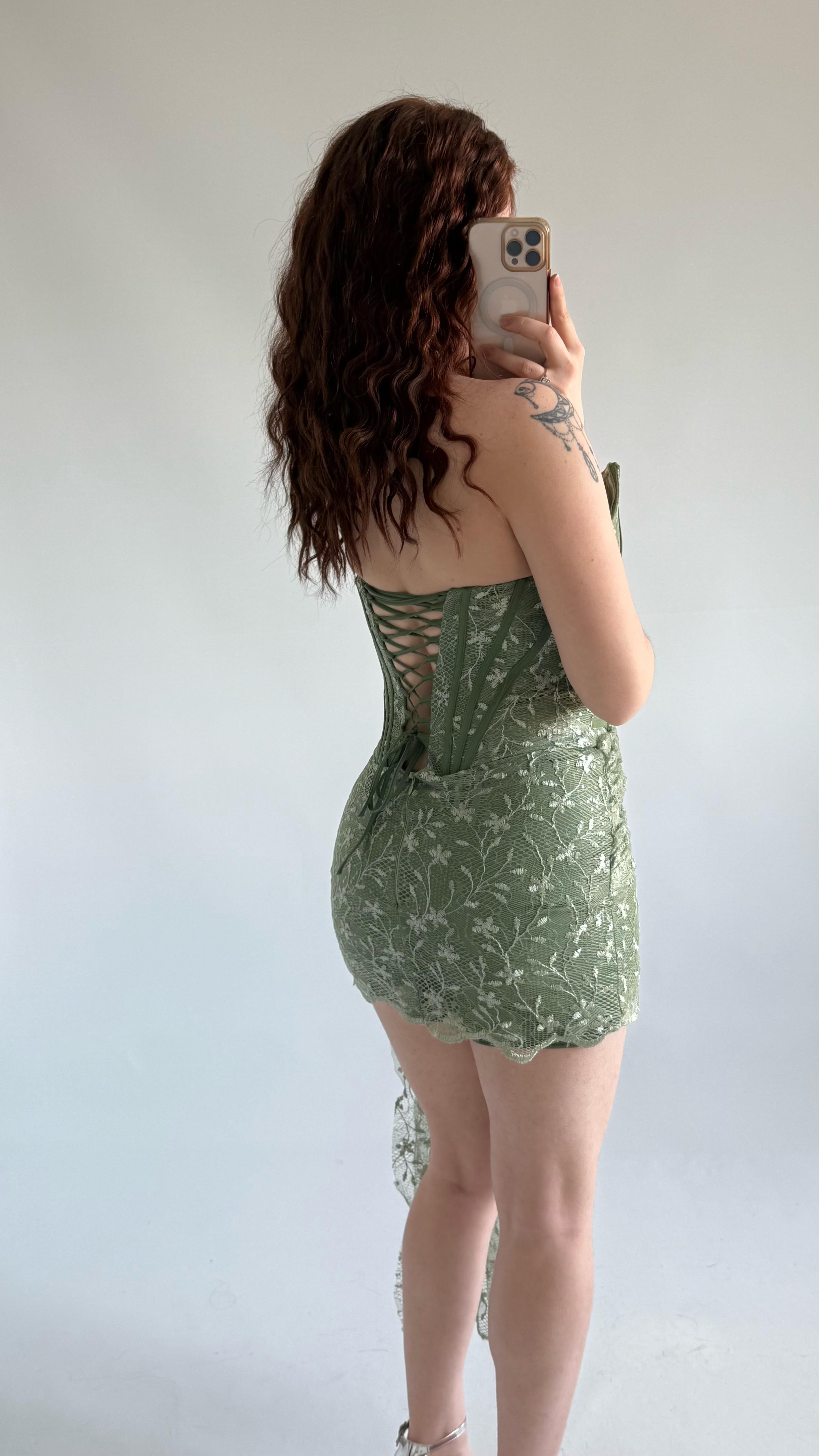 Victoria Dantel Mini Abiye Yeşil