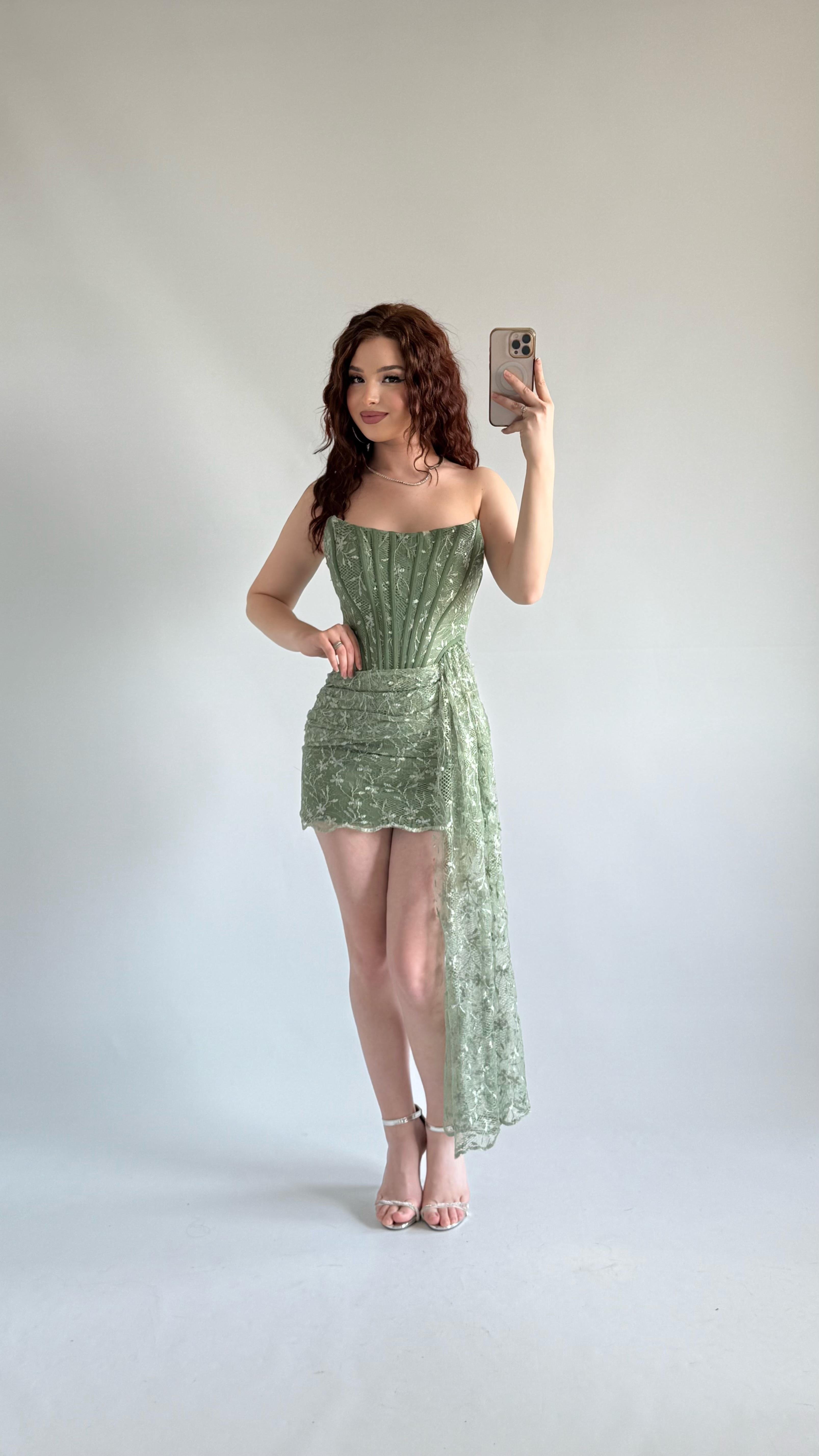 Victoria Dantel Mini Abiye Yeşil