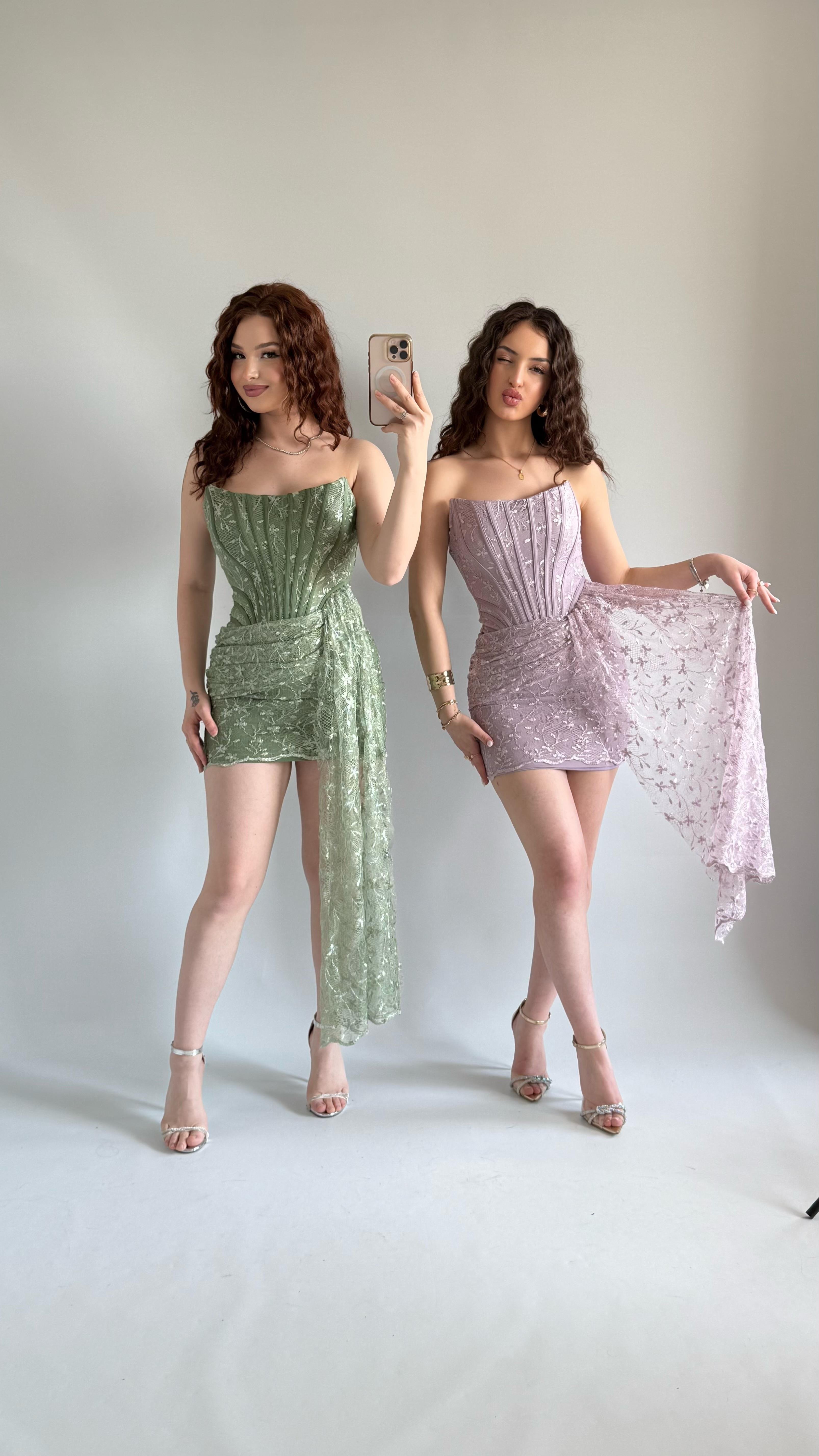 Victoria Dantel Mini Abiye Yeşil