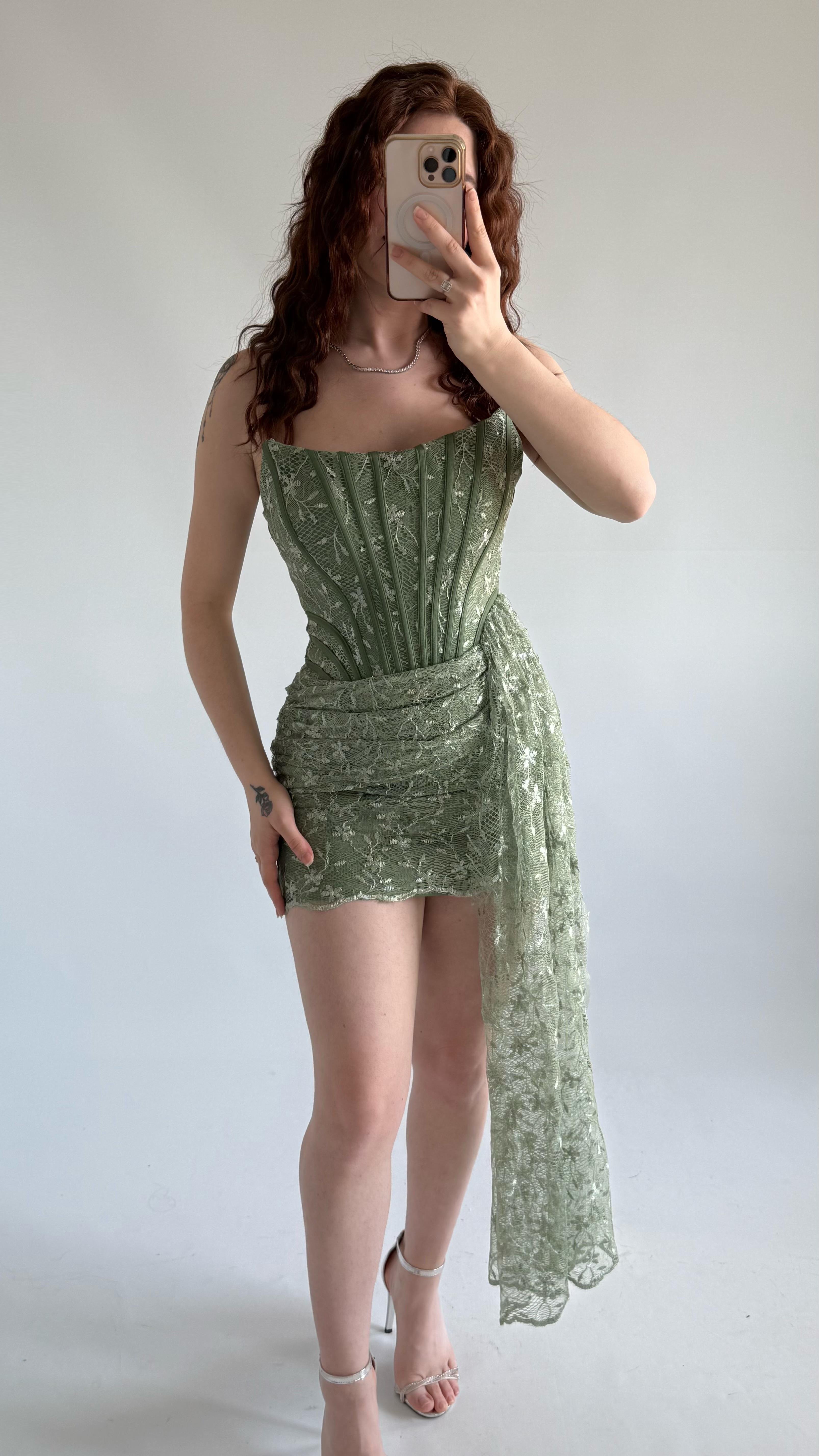 Victoria Dantel Mini Abiye Yeşil