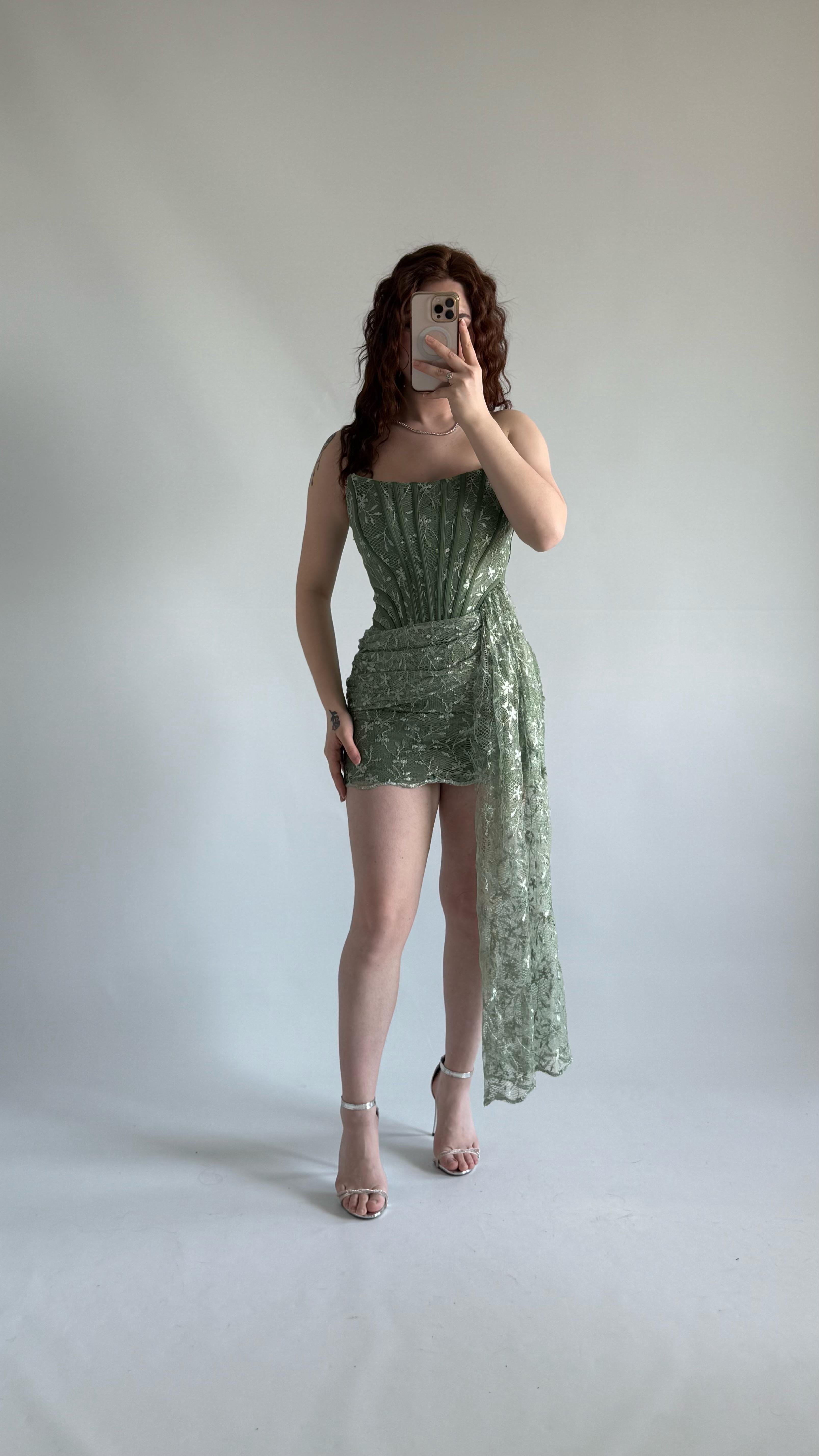 Victoria Dantel Mini Abiye Yeşil