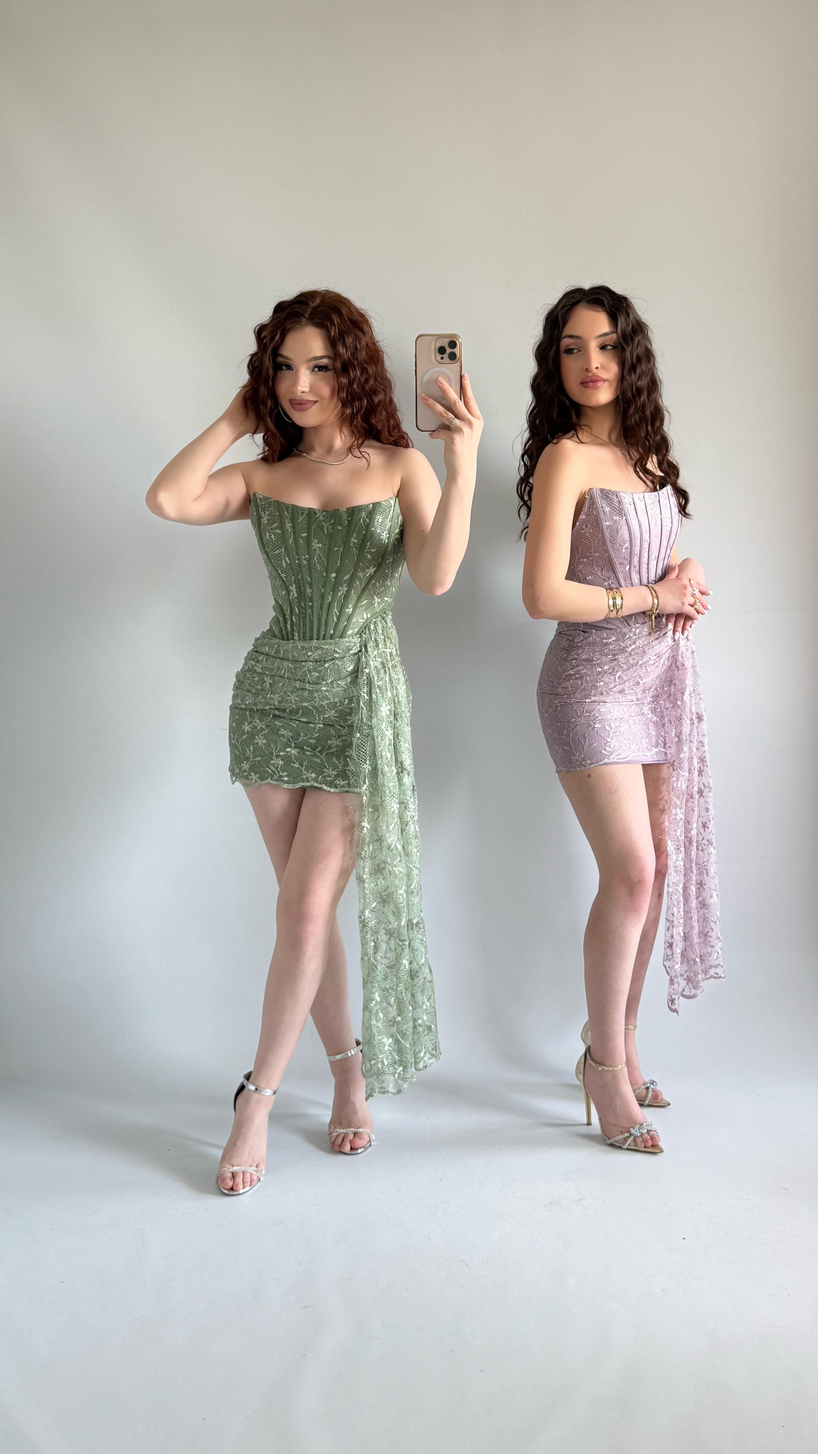 Victoria Dantel Mini Abiye Yeşil
