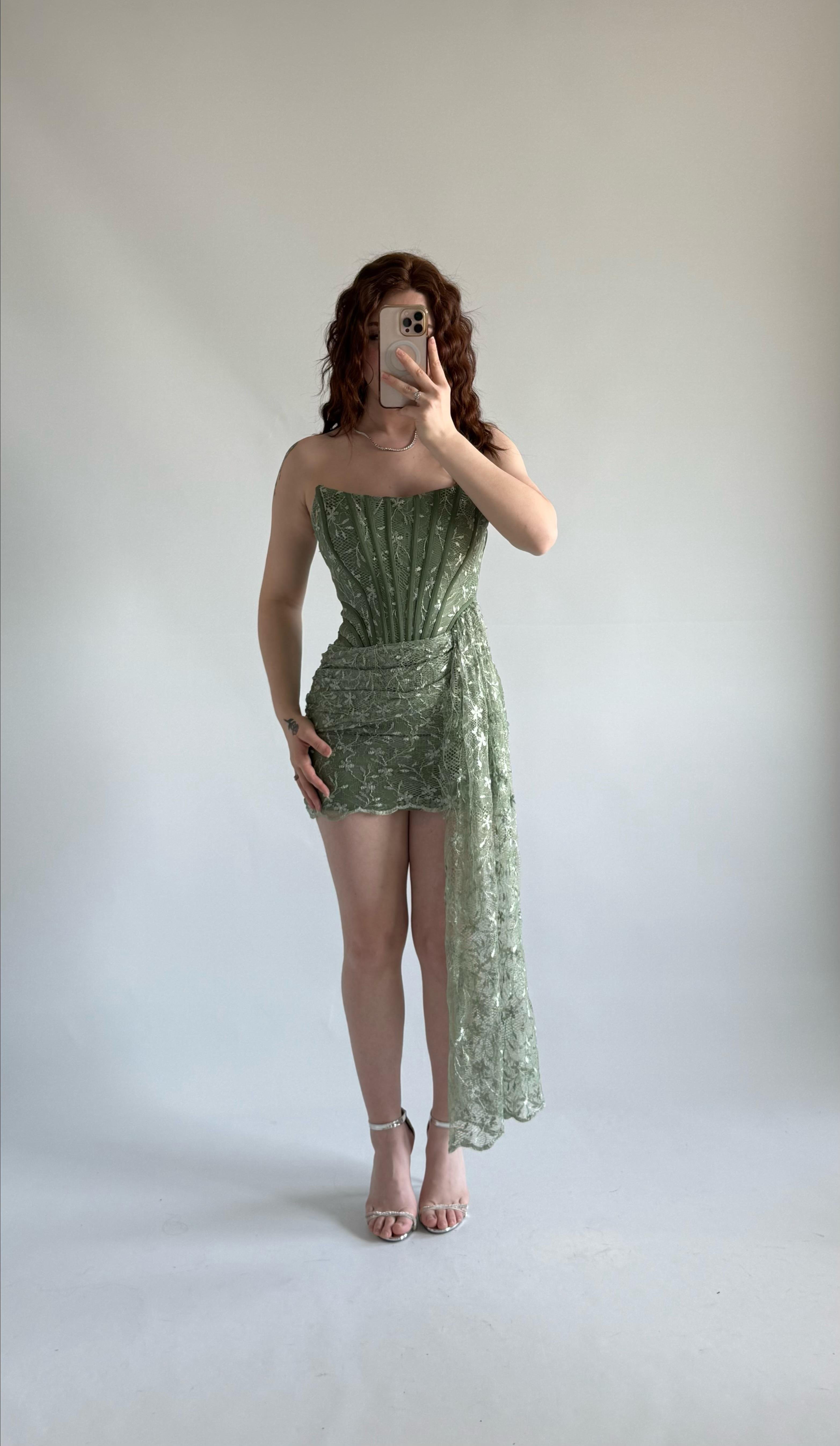 Victoria Dantel Mini Abiye Yeşil