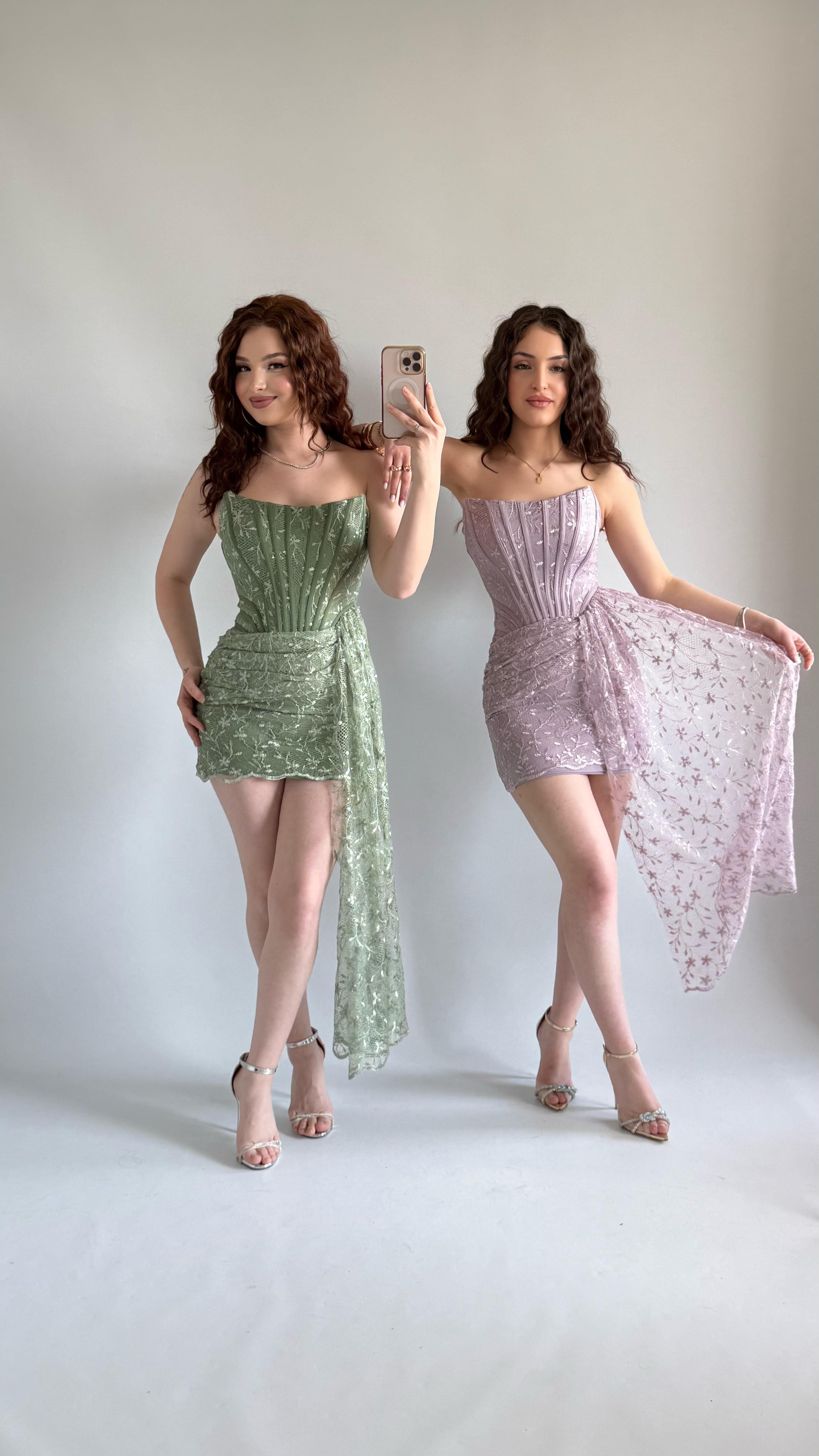 Victoria Dantel Mini Abiye Yeşil