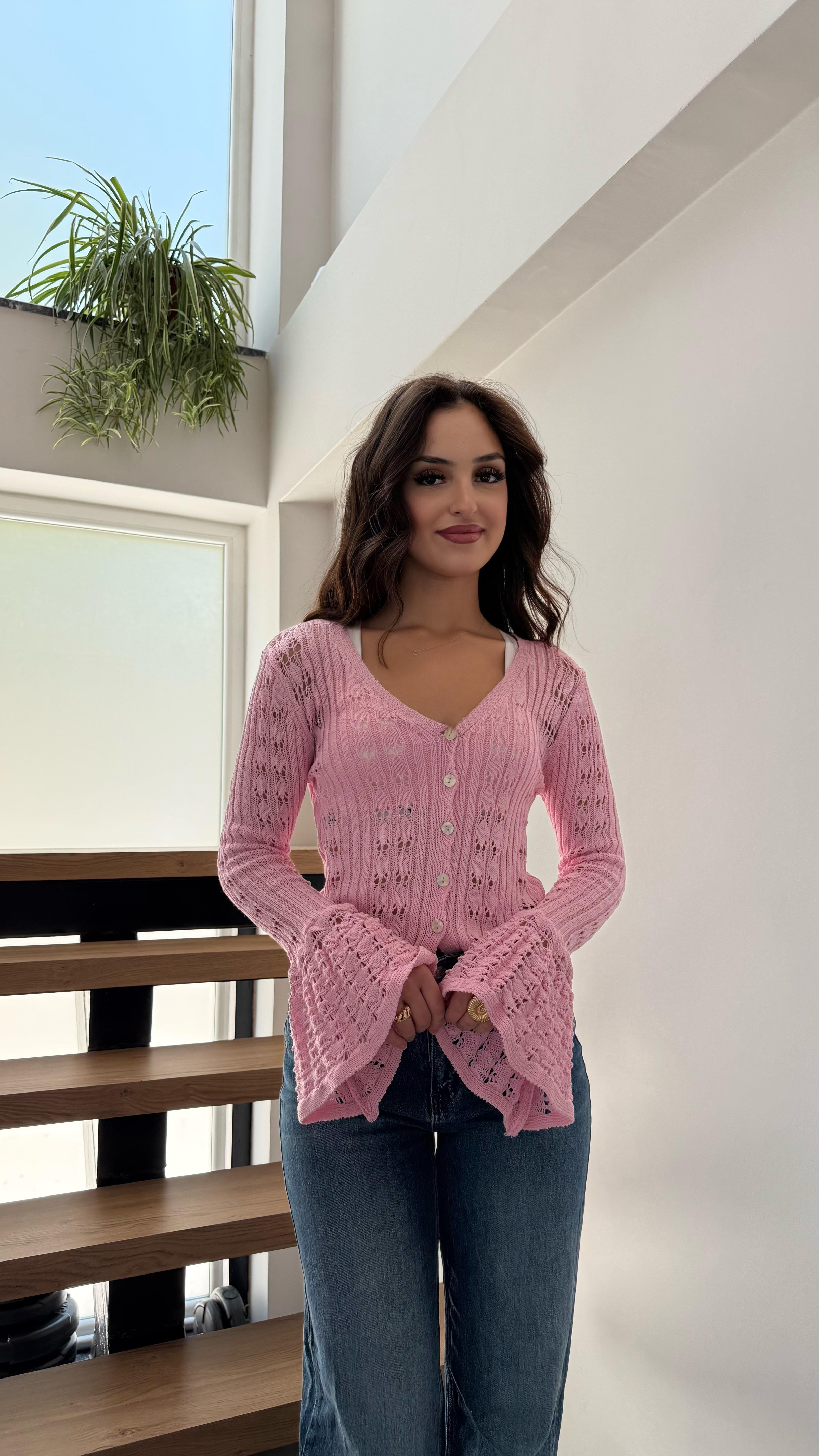 Vintage İspanyol Kol Hırka Pembe