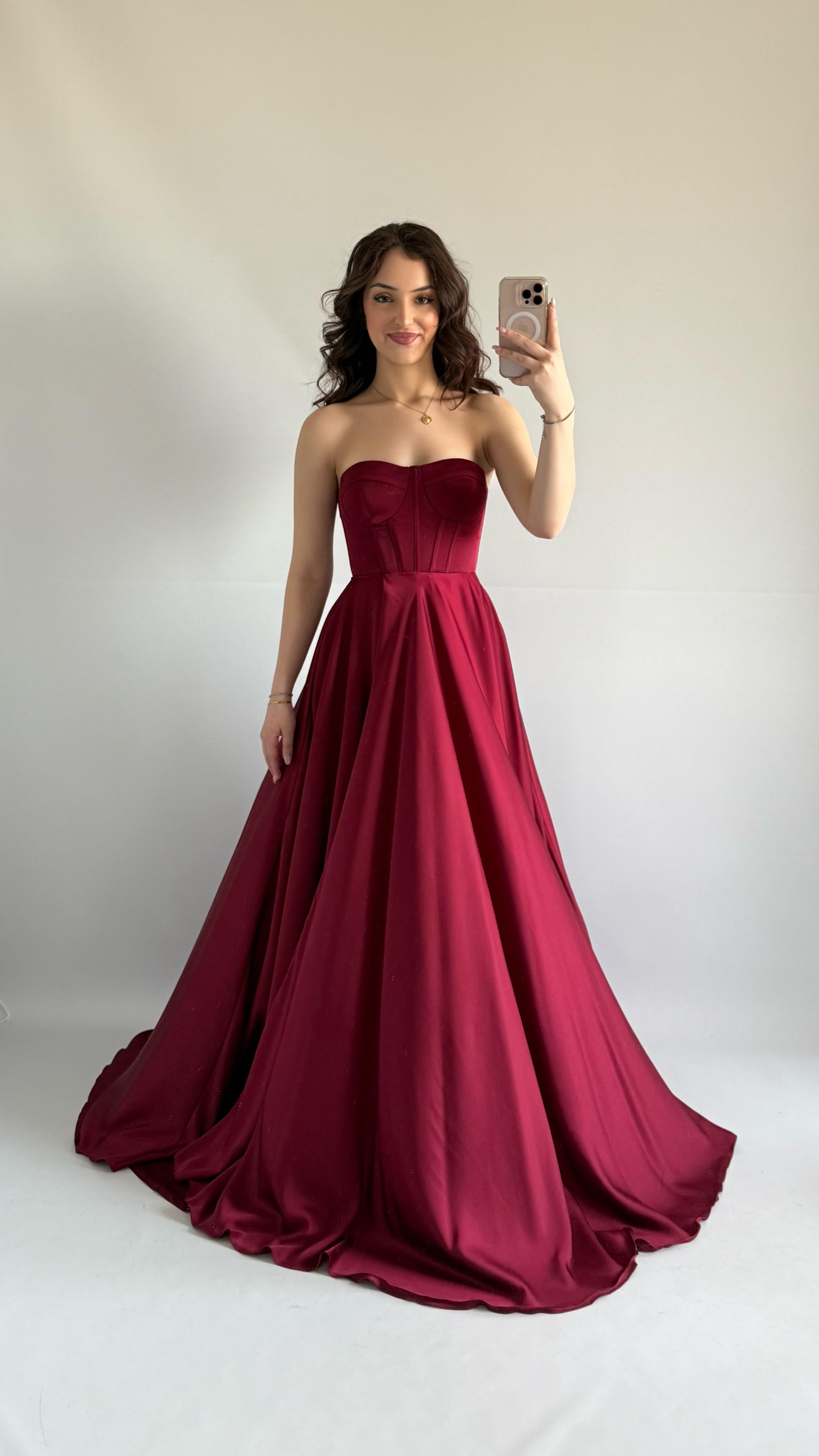 Violetta Saten Abiye Bordo