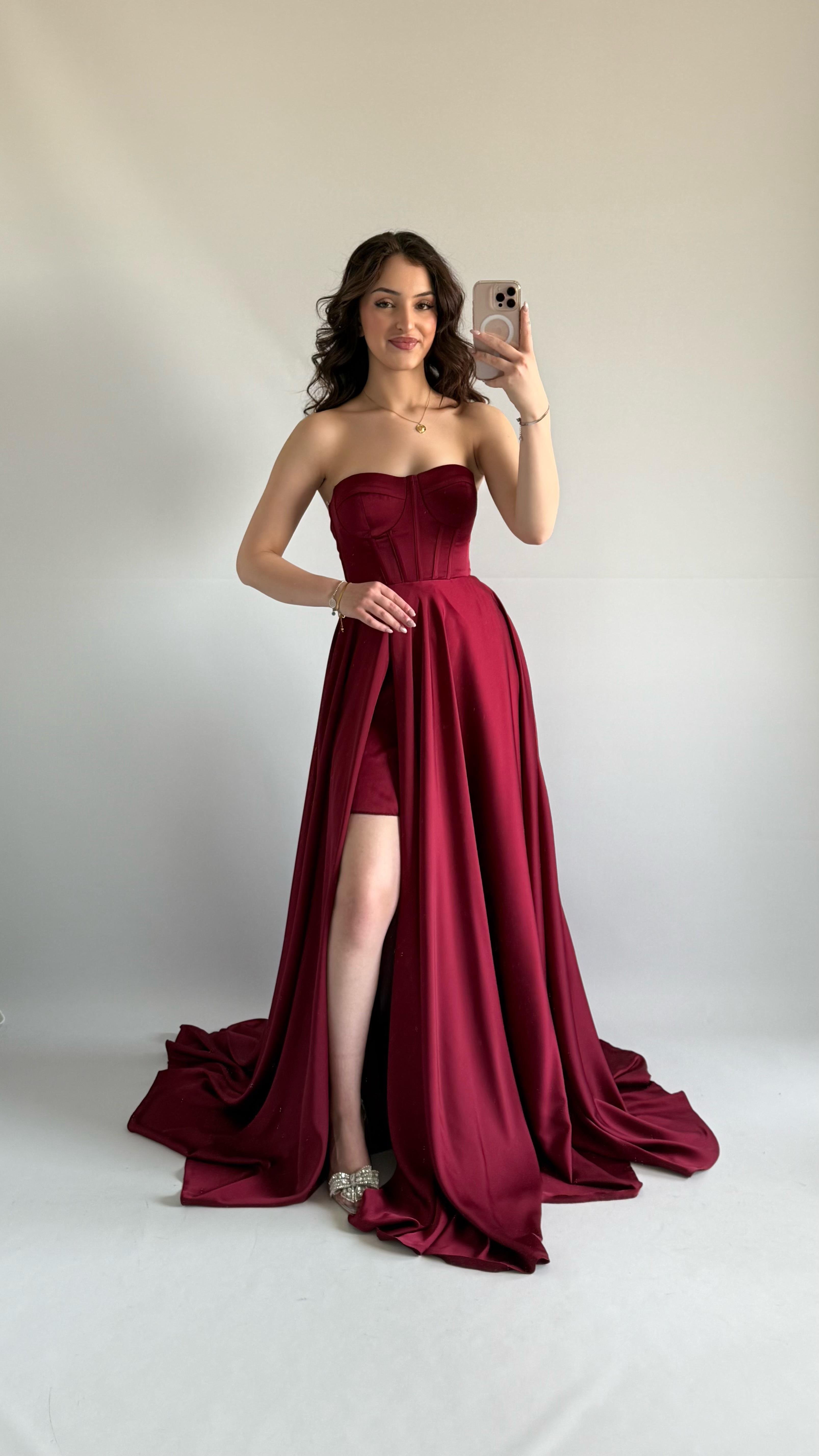 Violetta Saten Abiye Bordo